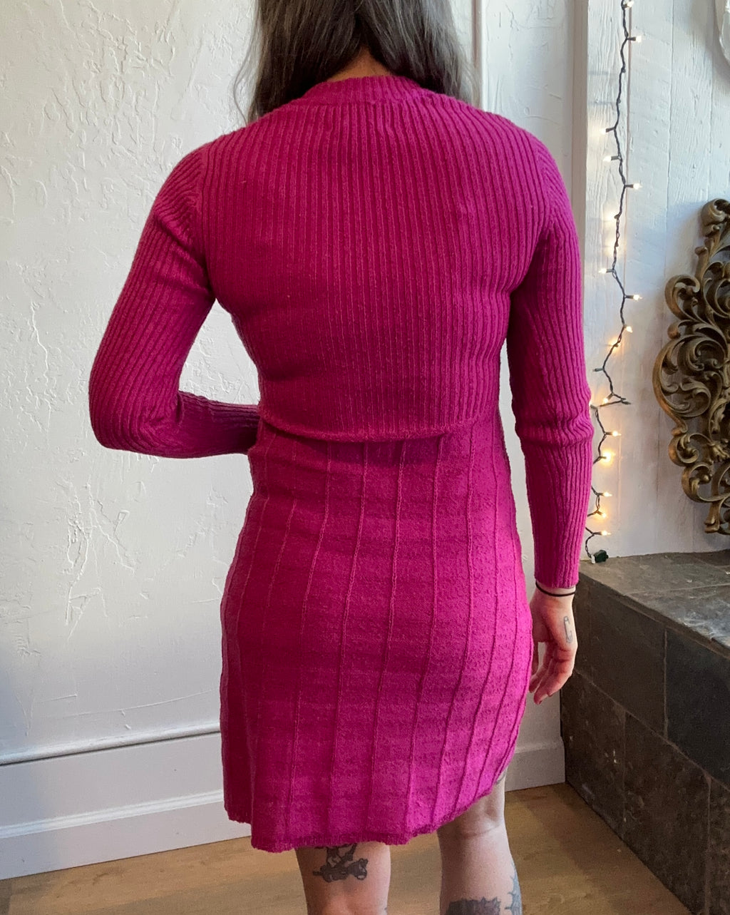 70s Young East hot pink knit sweater dress