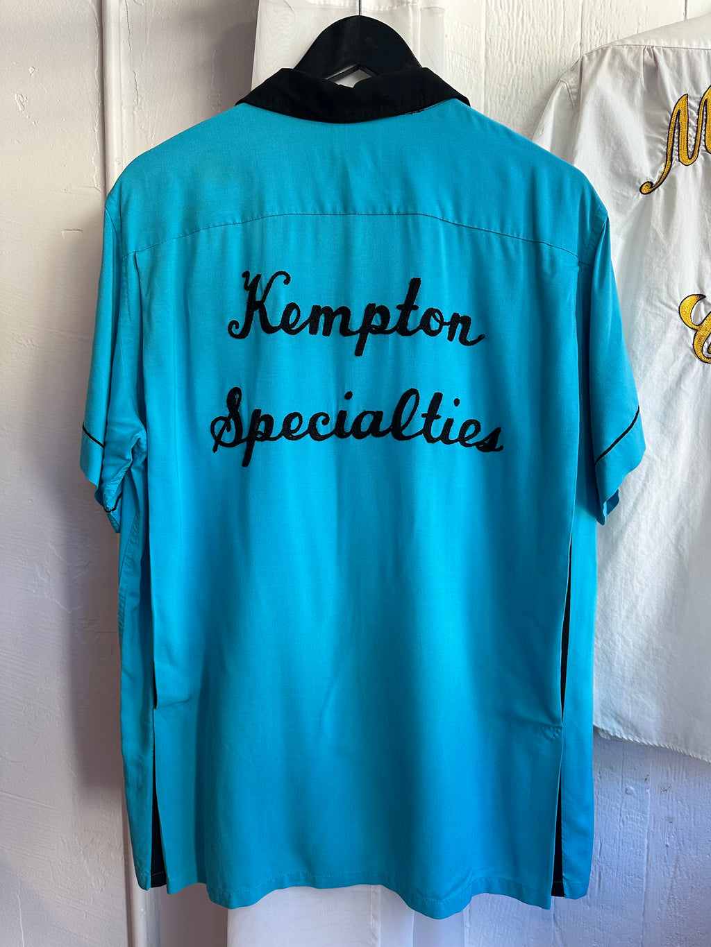 50s Hilton teal/black chain stitched bowling shirt