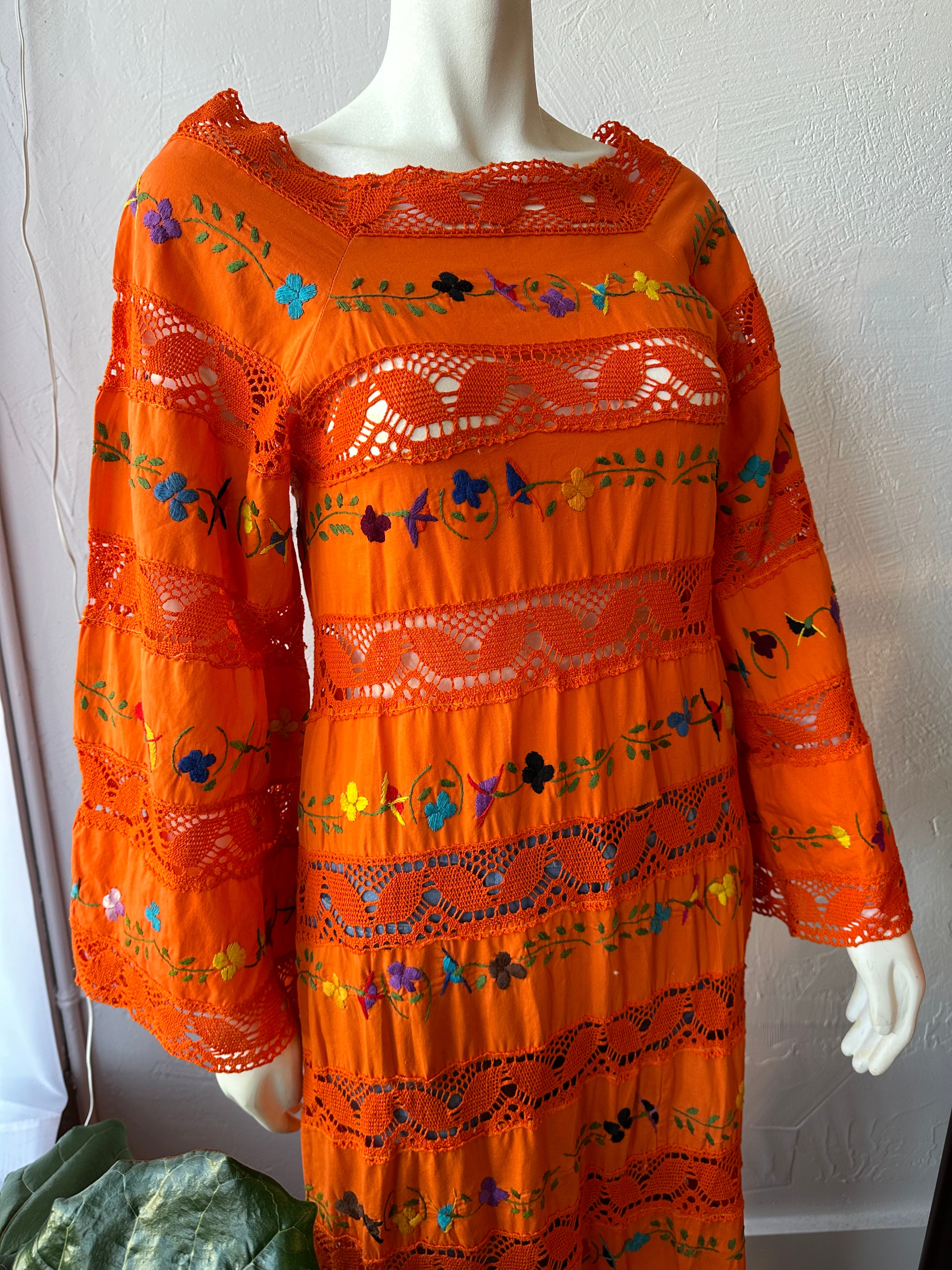 Orange embroidered maxi dress