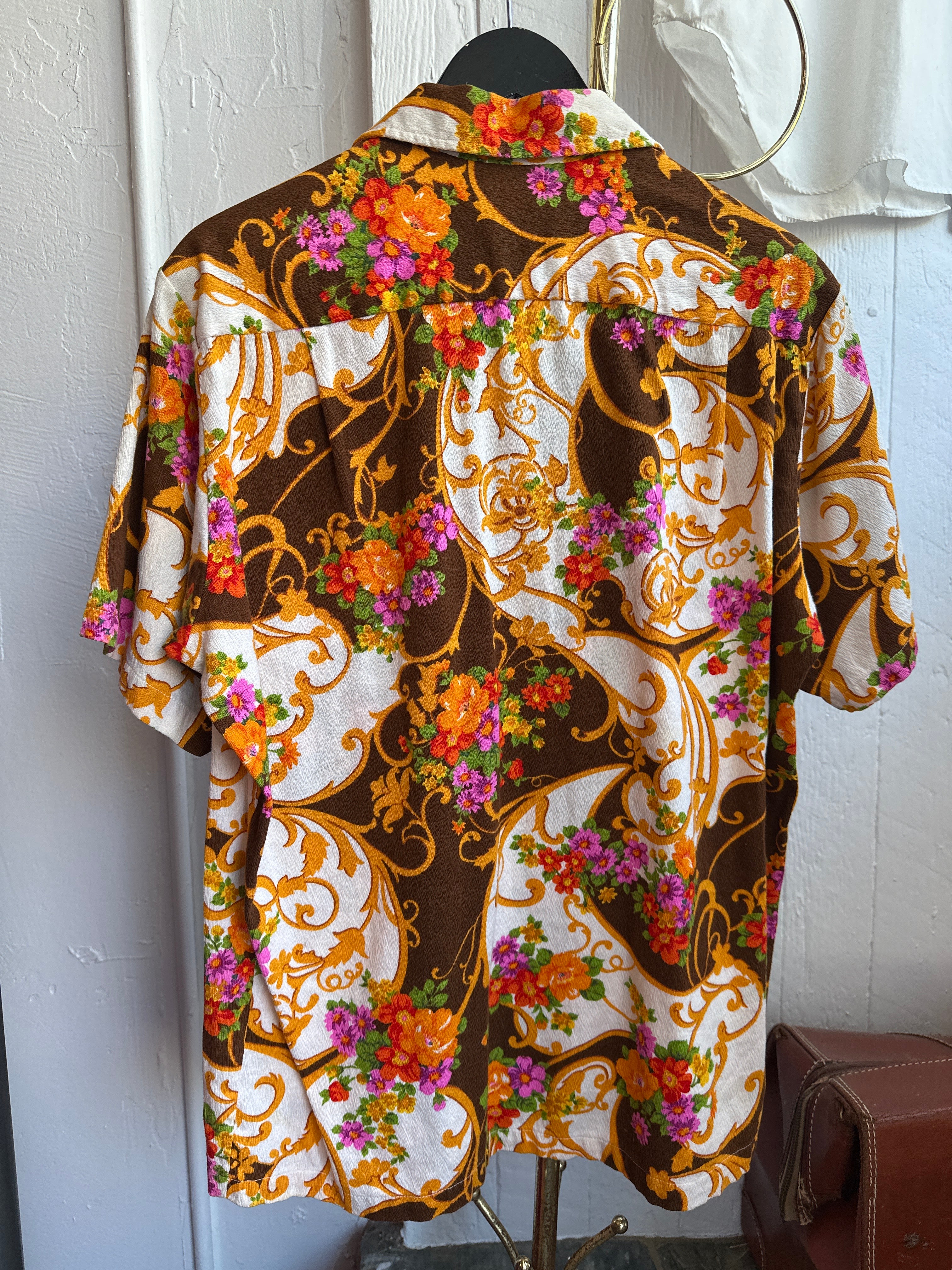 60s/70s barkcloth button up shirt