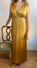 Load image into Gallery viewer, 60s/70s Gold satin maxi dress
