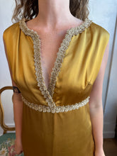 Load image into Gallery viewer, 60s/70s Gold satin maxi dress
