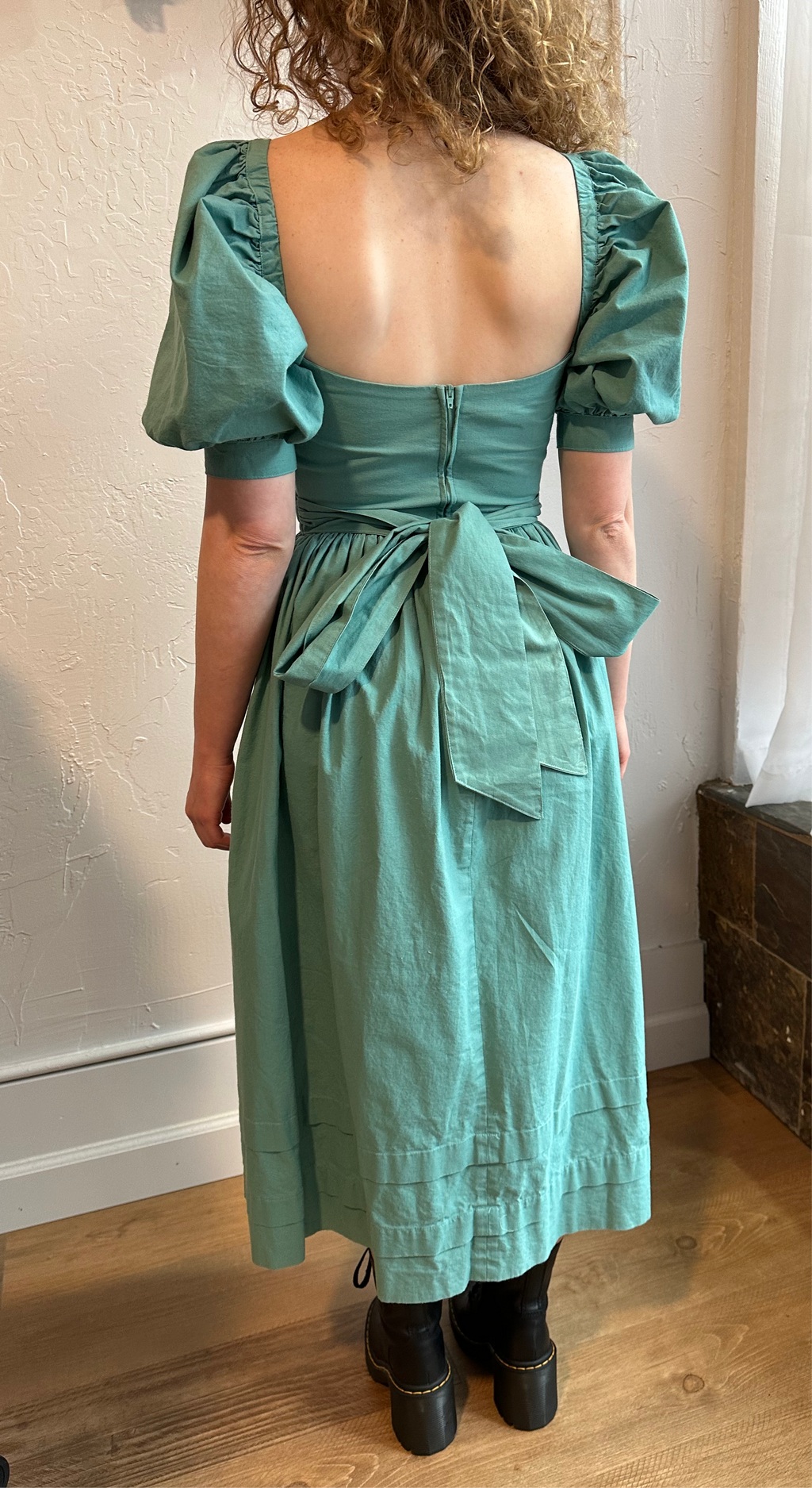 Laura Ashley seafoam puff sleeve dress