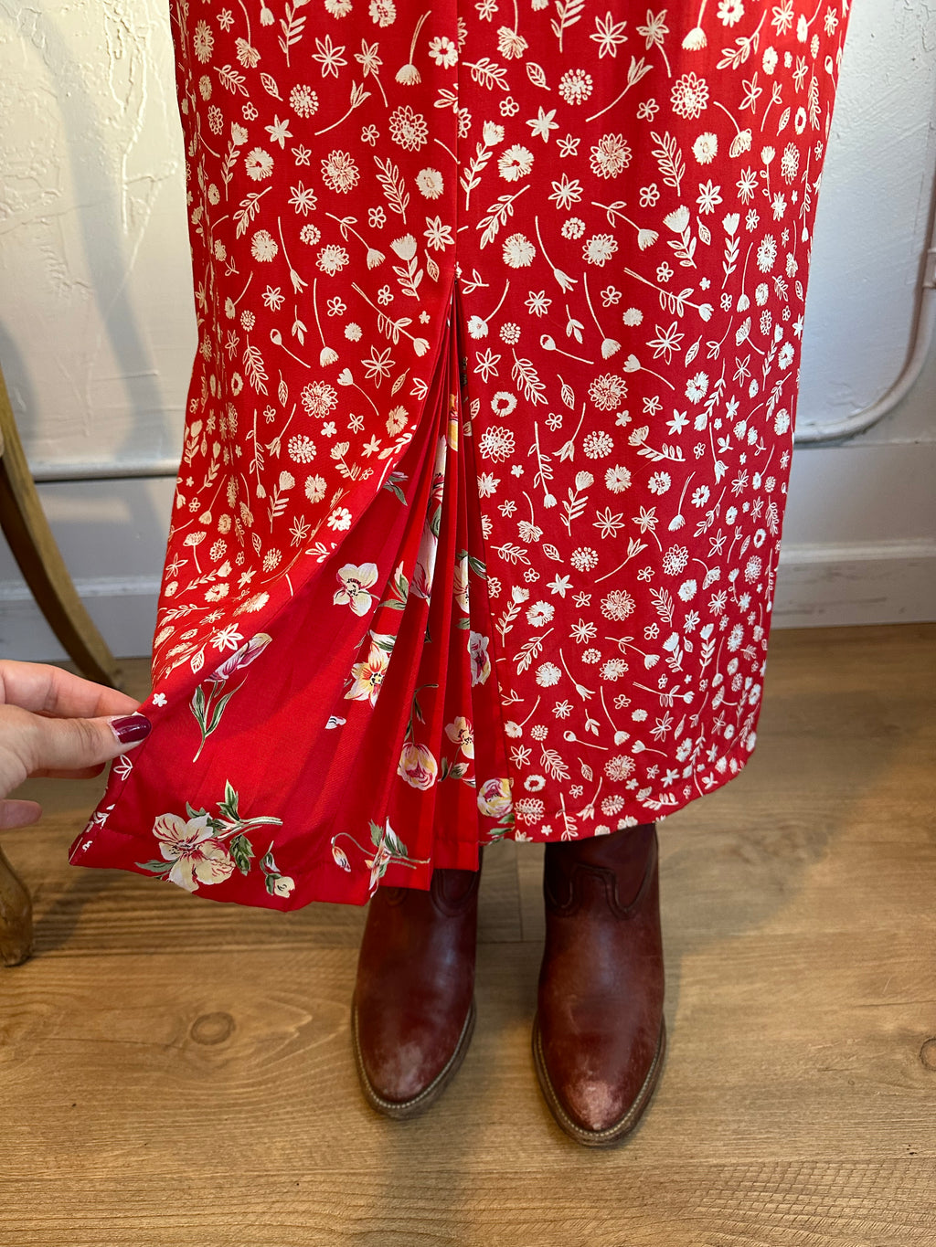 Abacus red floral s/s dress