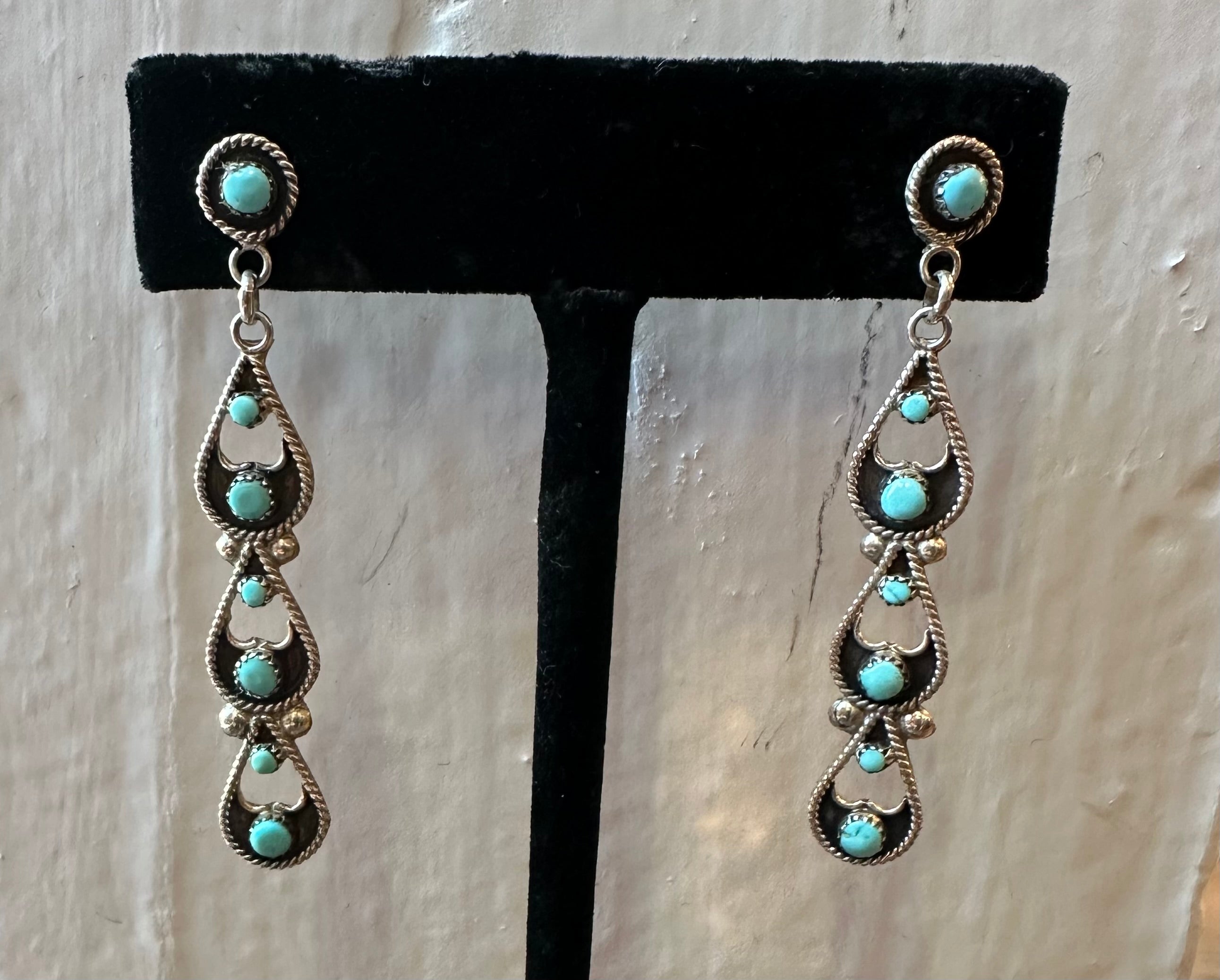 Zuni long oval turquoise earrings