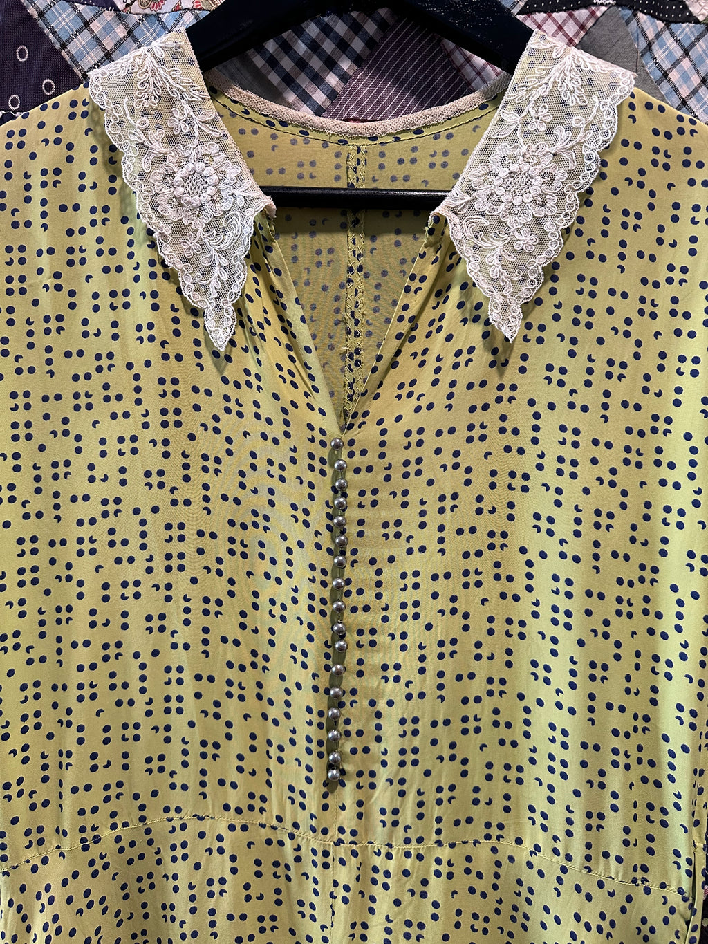 30s/40s lime green dot rayon dress