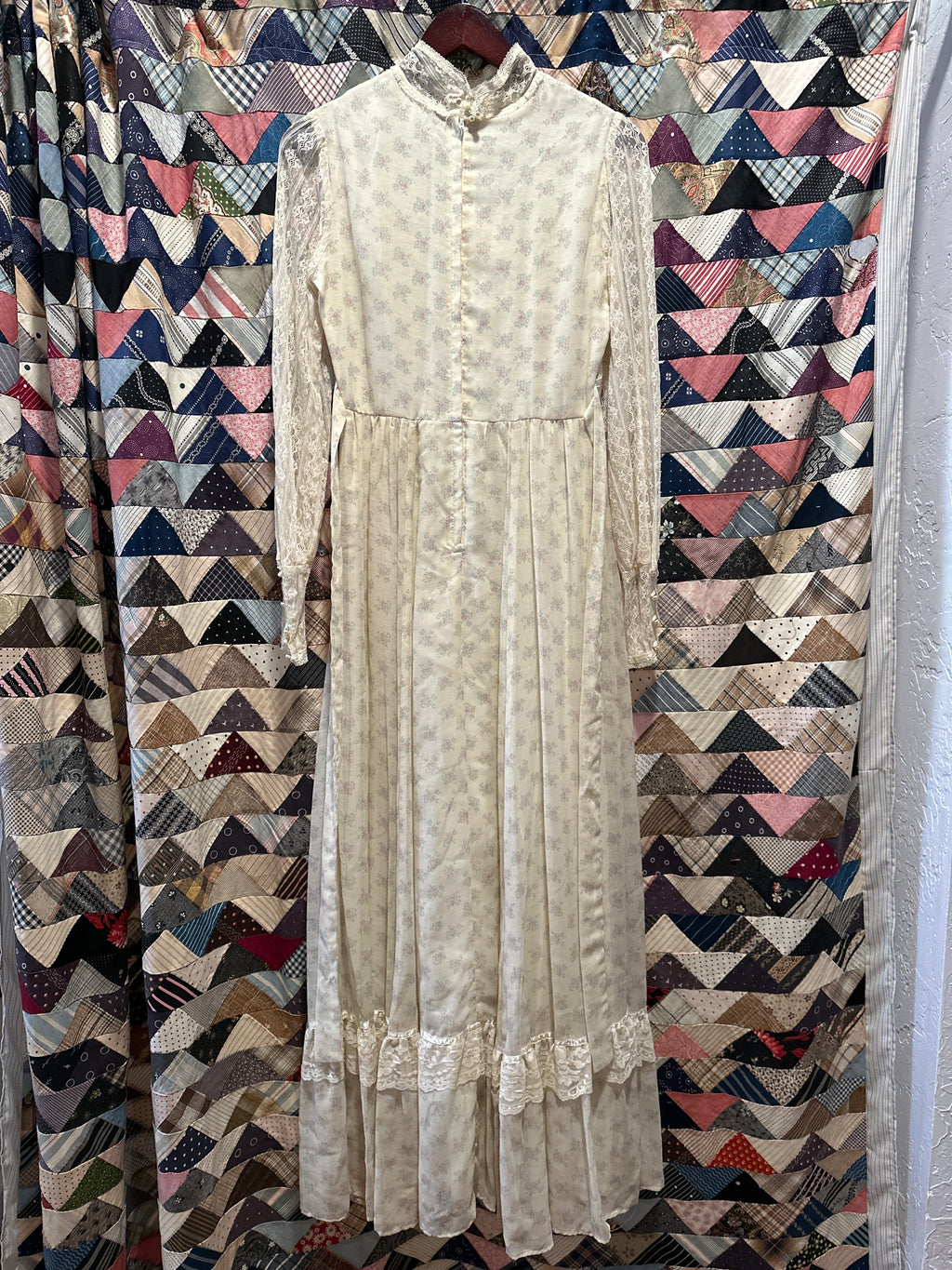 Gunne Sax high neck lace & floral long sleeve maxi dress