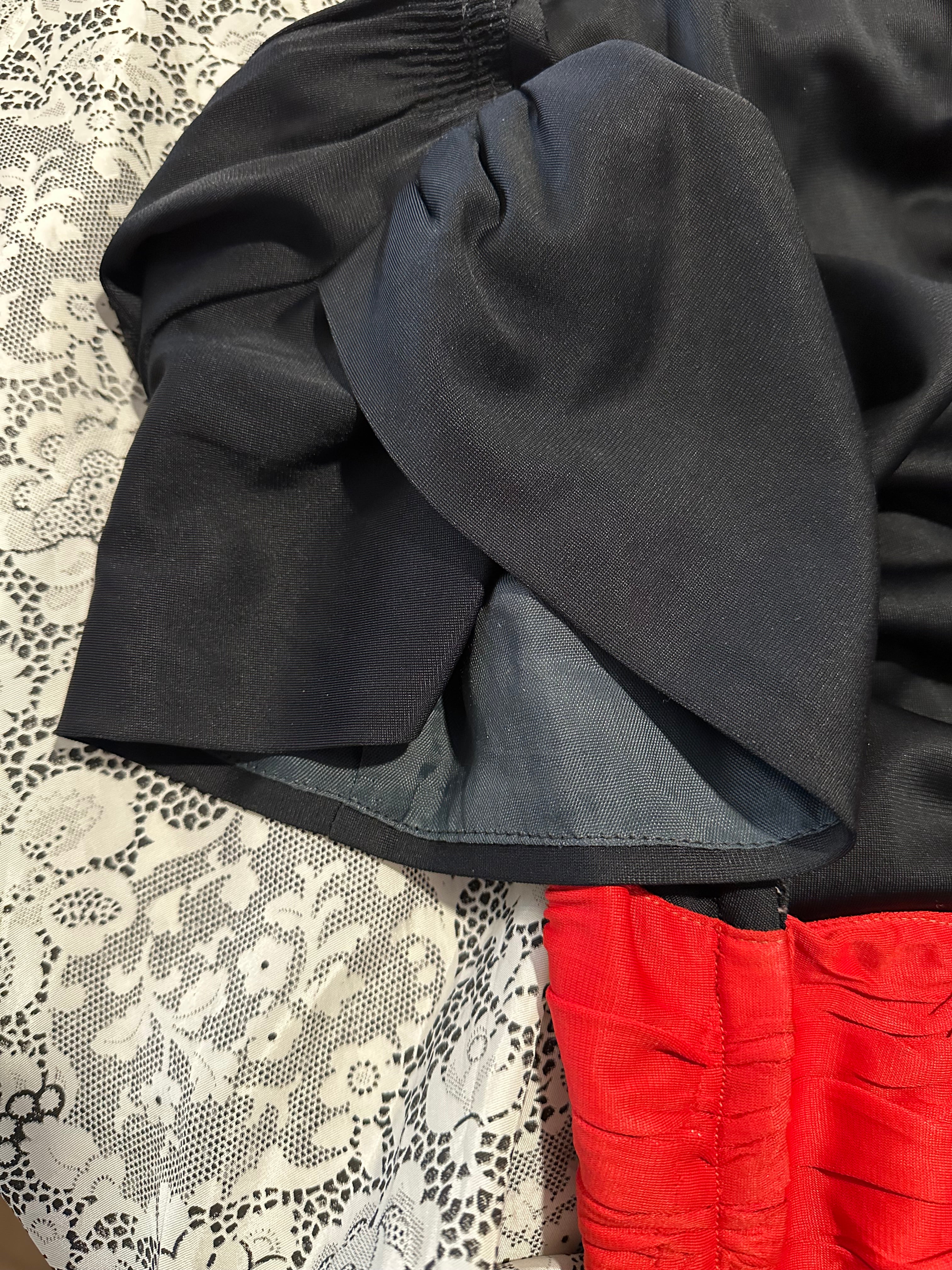 40s black/red bodice maxi dress w/lace print