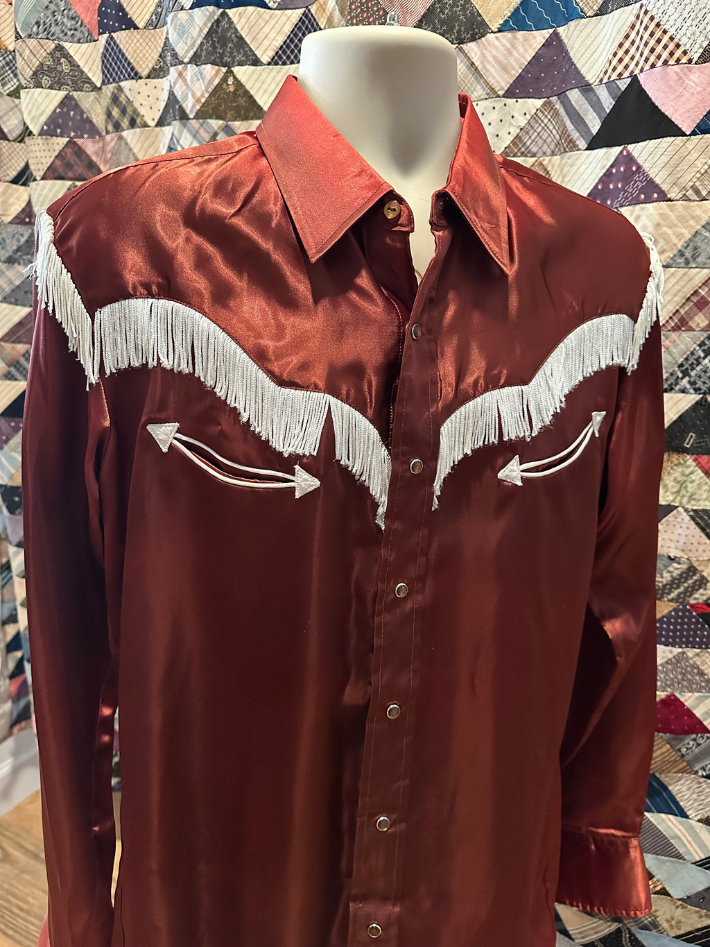 Miller satin & fringe pearl snap shirt
