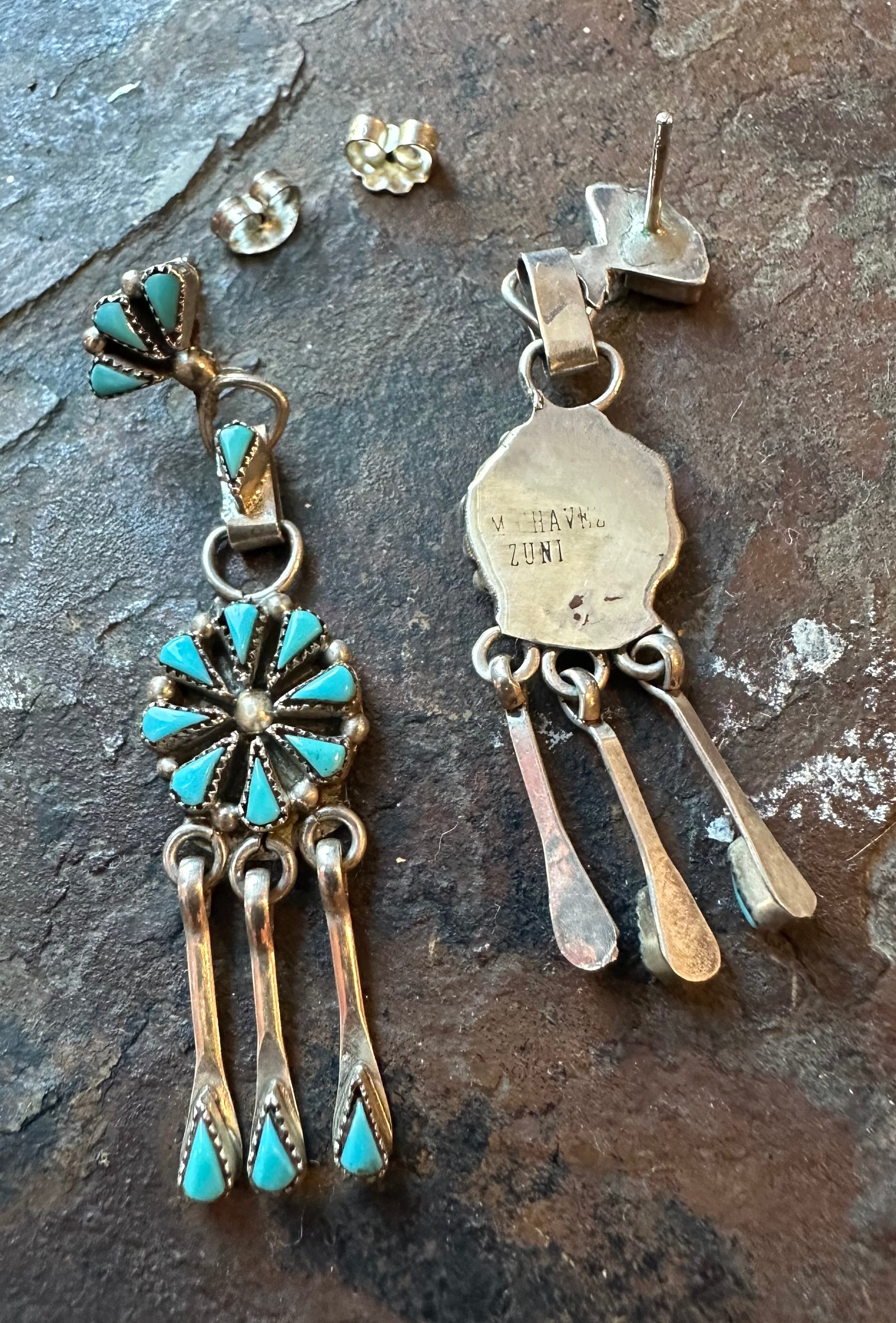 Zuni needlepoint dangle earrings