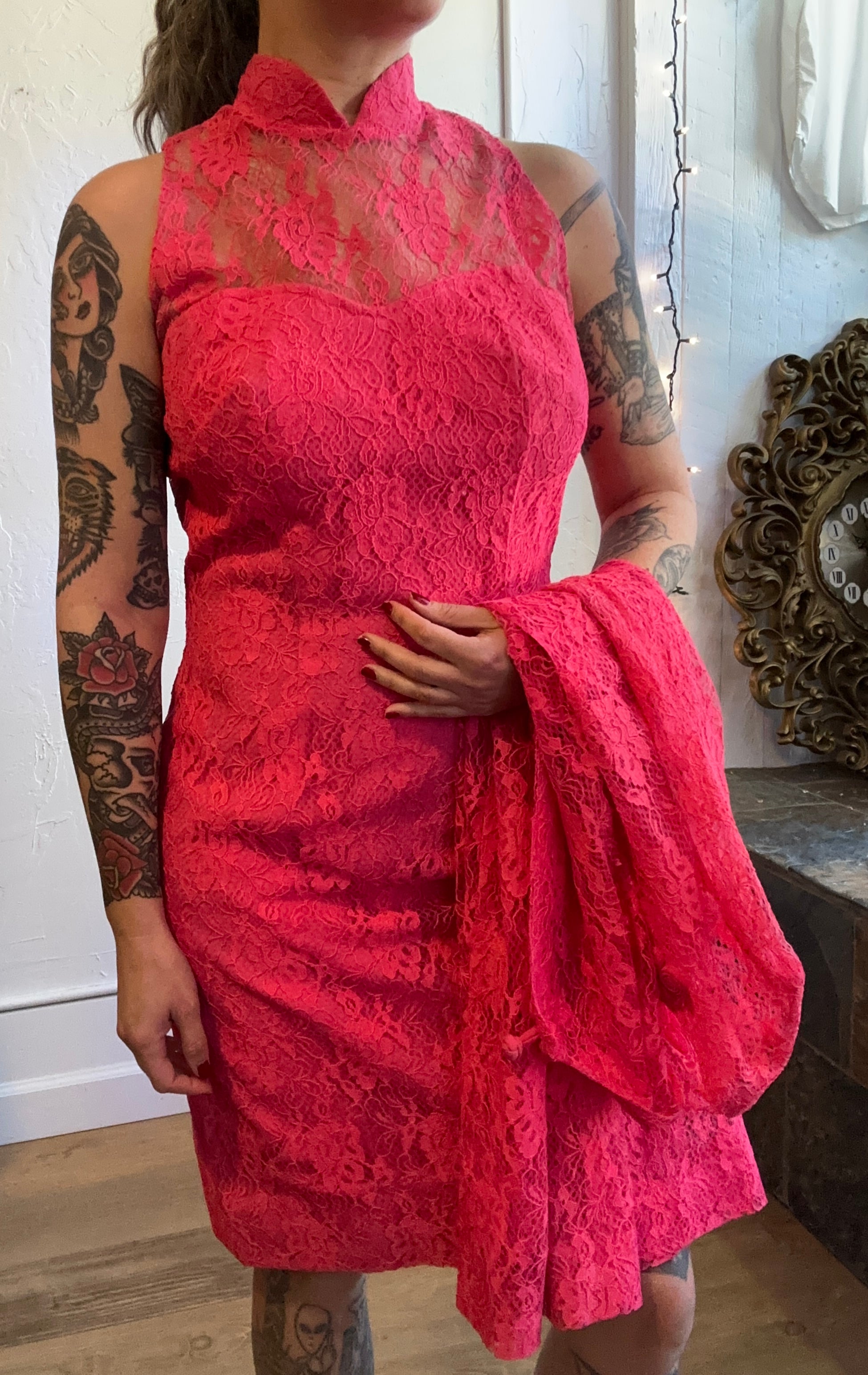 Lilli Diamond California 50s pink lace dress & jacket set