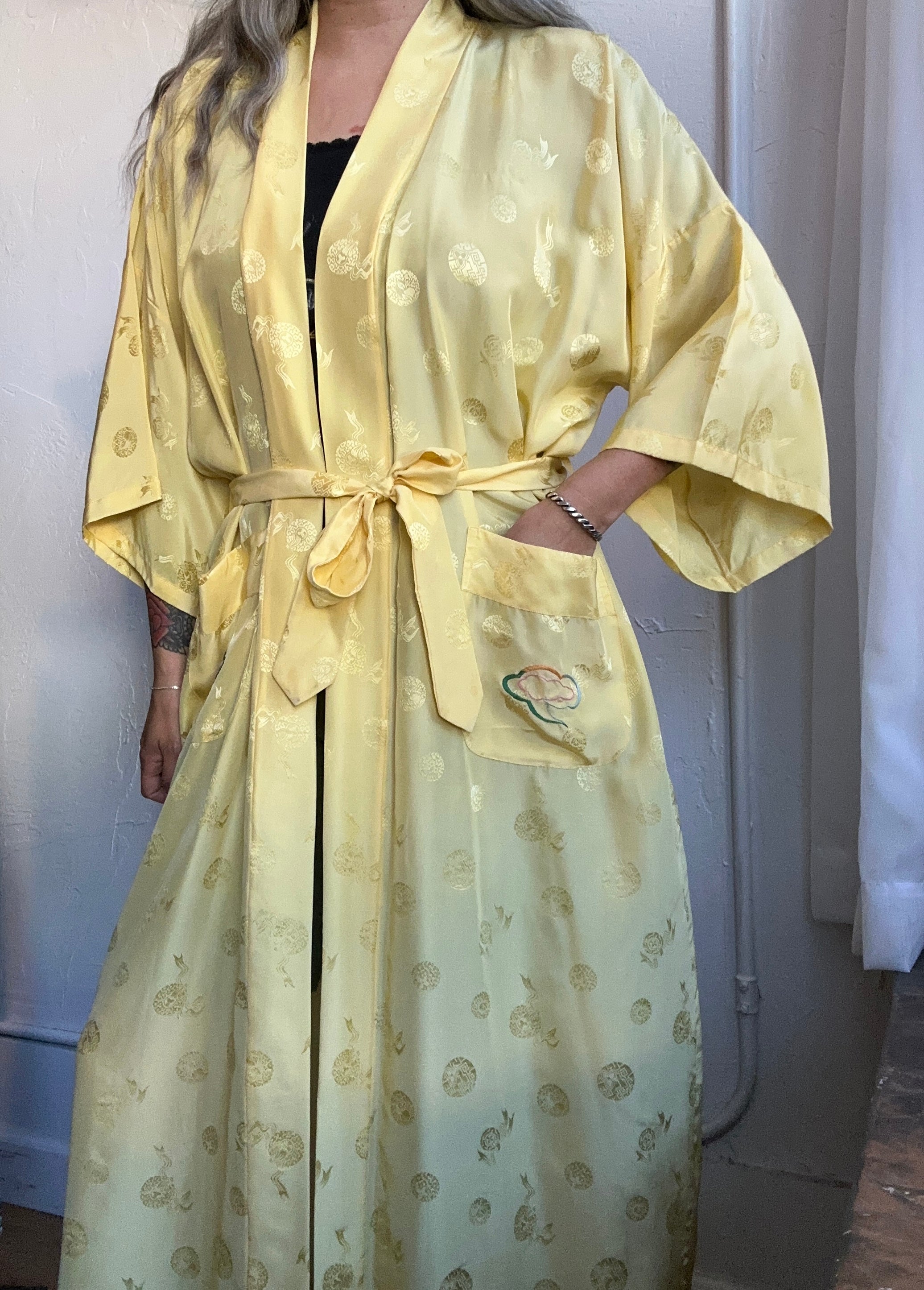 Yellow silk Chinese robe