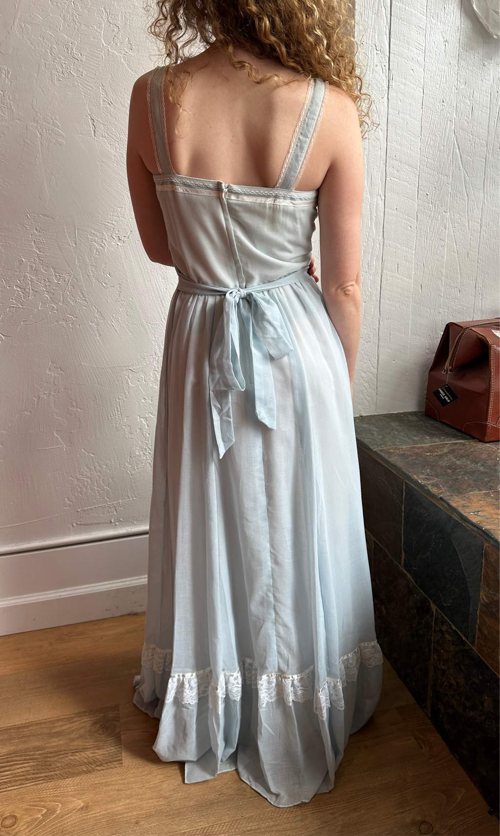 Gunne Sax baby blue maxi dress