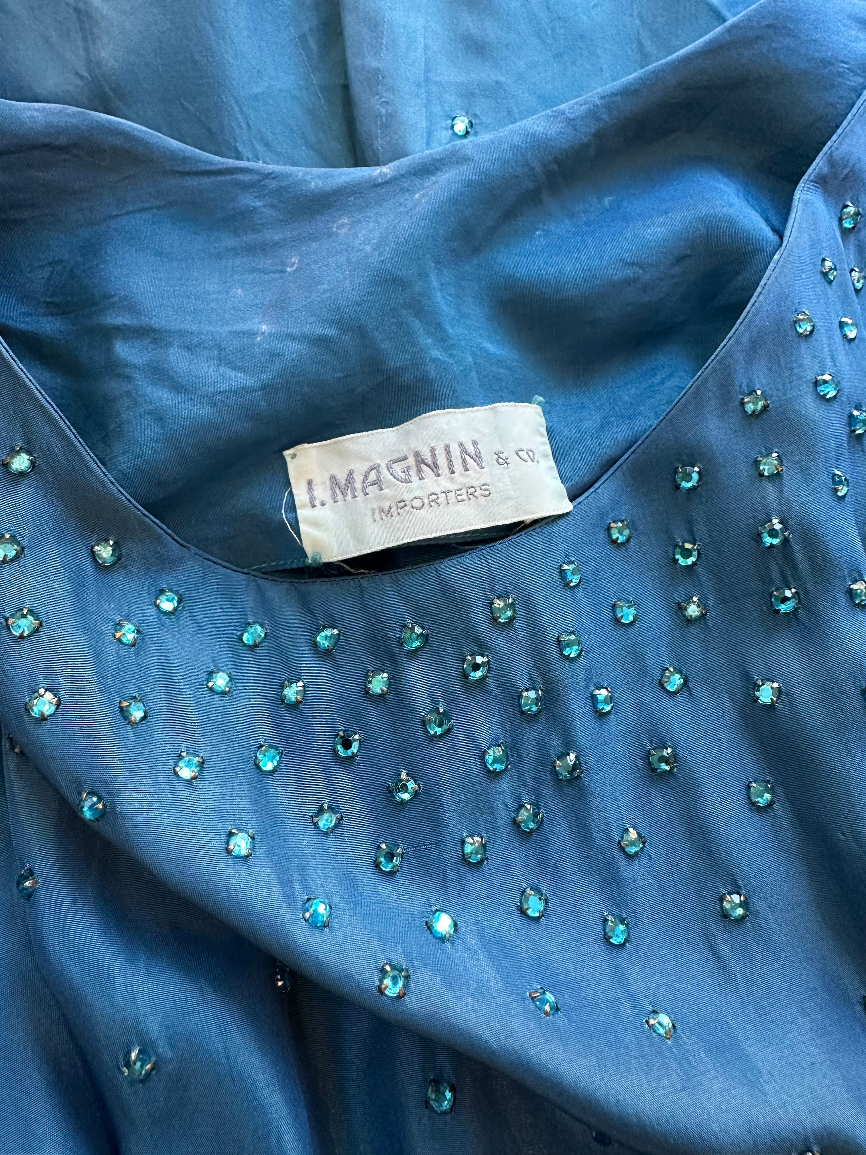50s turquoise I.Magnin rhinestone dress