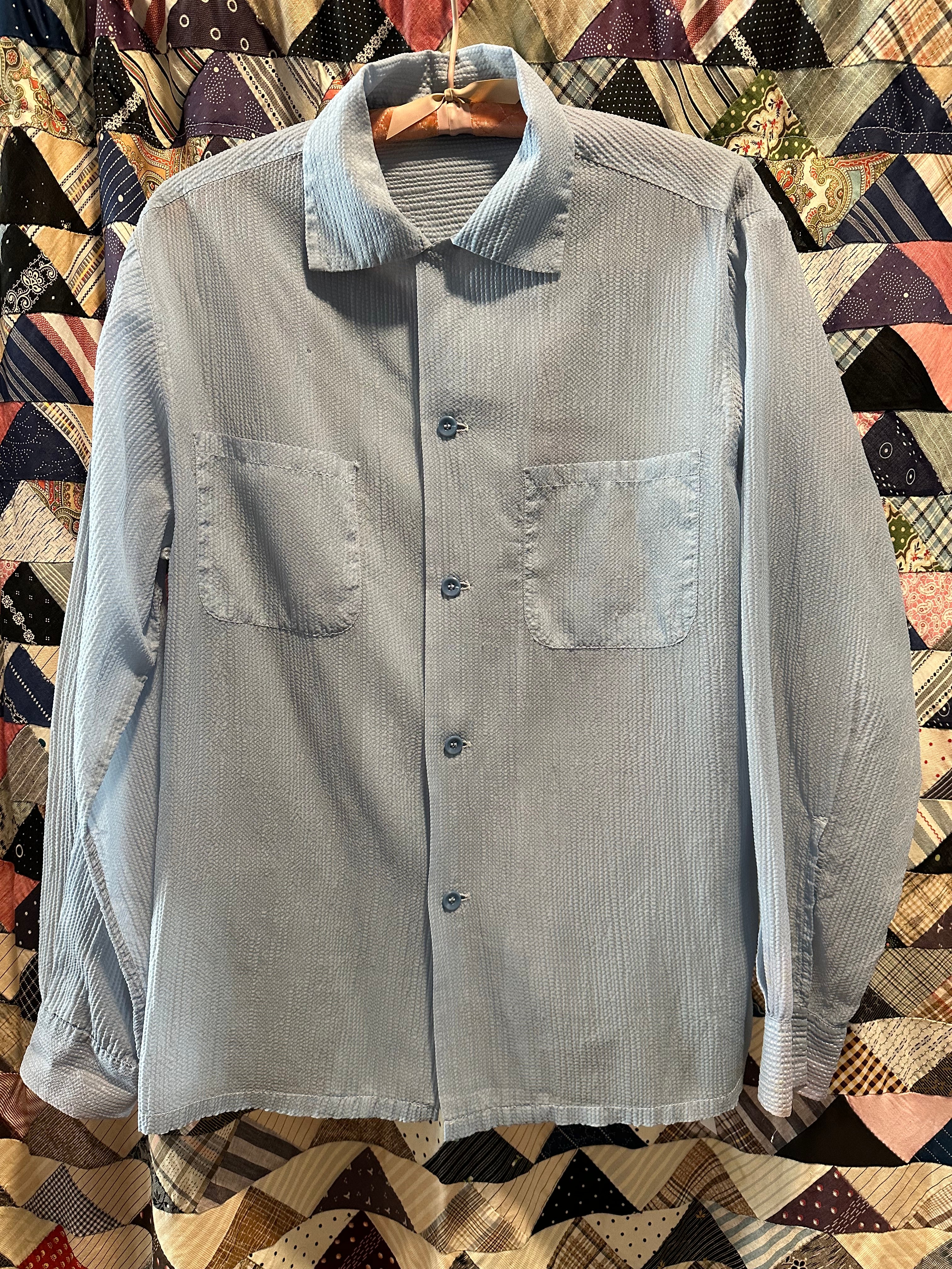 50s nylon blue sheer men’s shirt