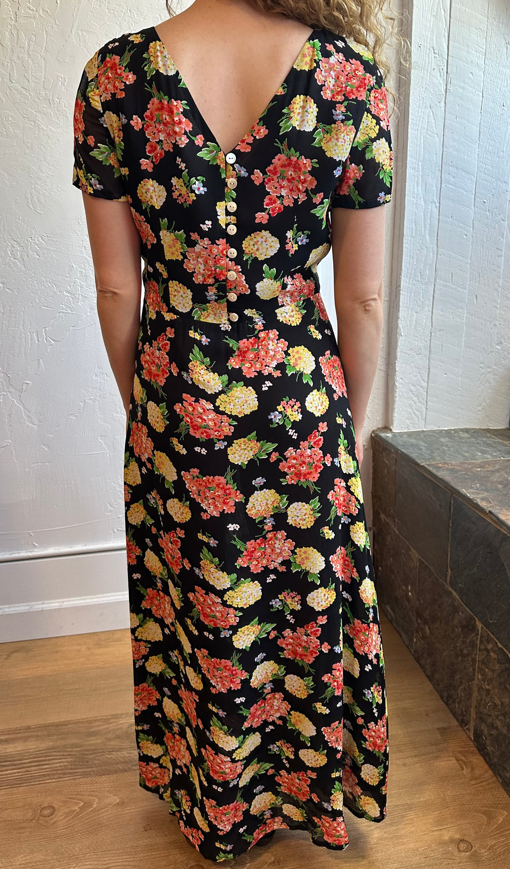 Laura Ashley Black Floral Maxi Dress Dead stock