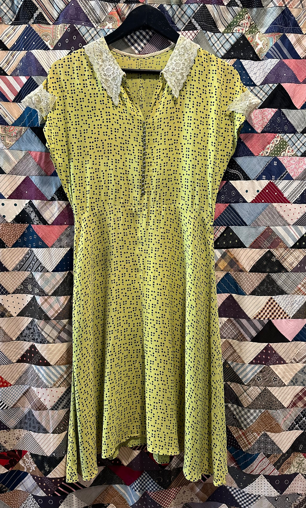 30s/40s lime green dot rayon dress