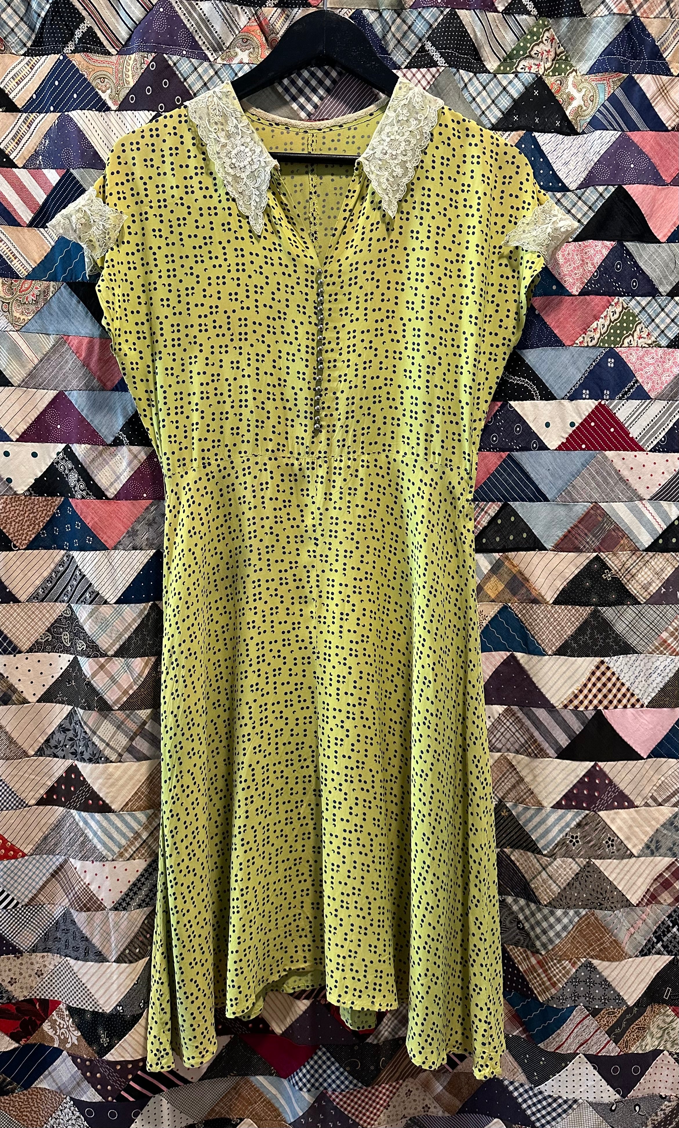 30s/40s lime green dot rayon dress