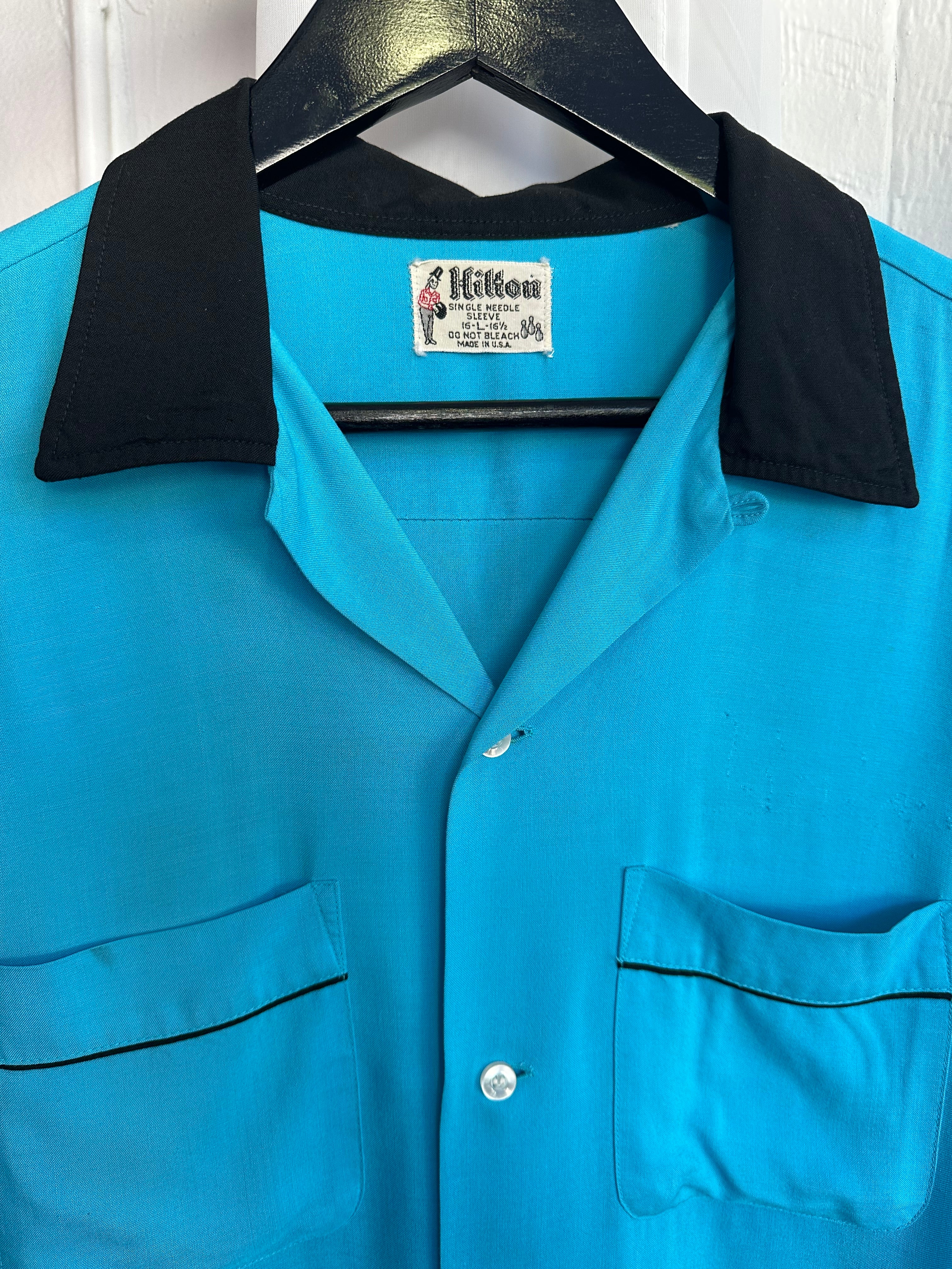 50s Hilton teal/black chain stitched bowling shirt – Faded Gold