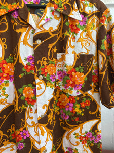 60s/70s barkcloth button up shirt