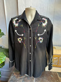 H bar C black western pearl snap