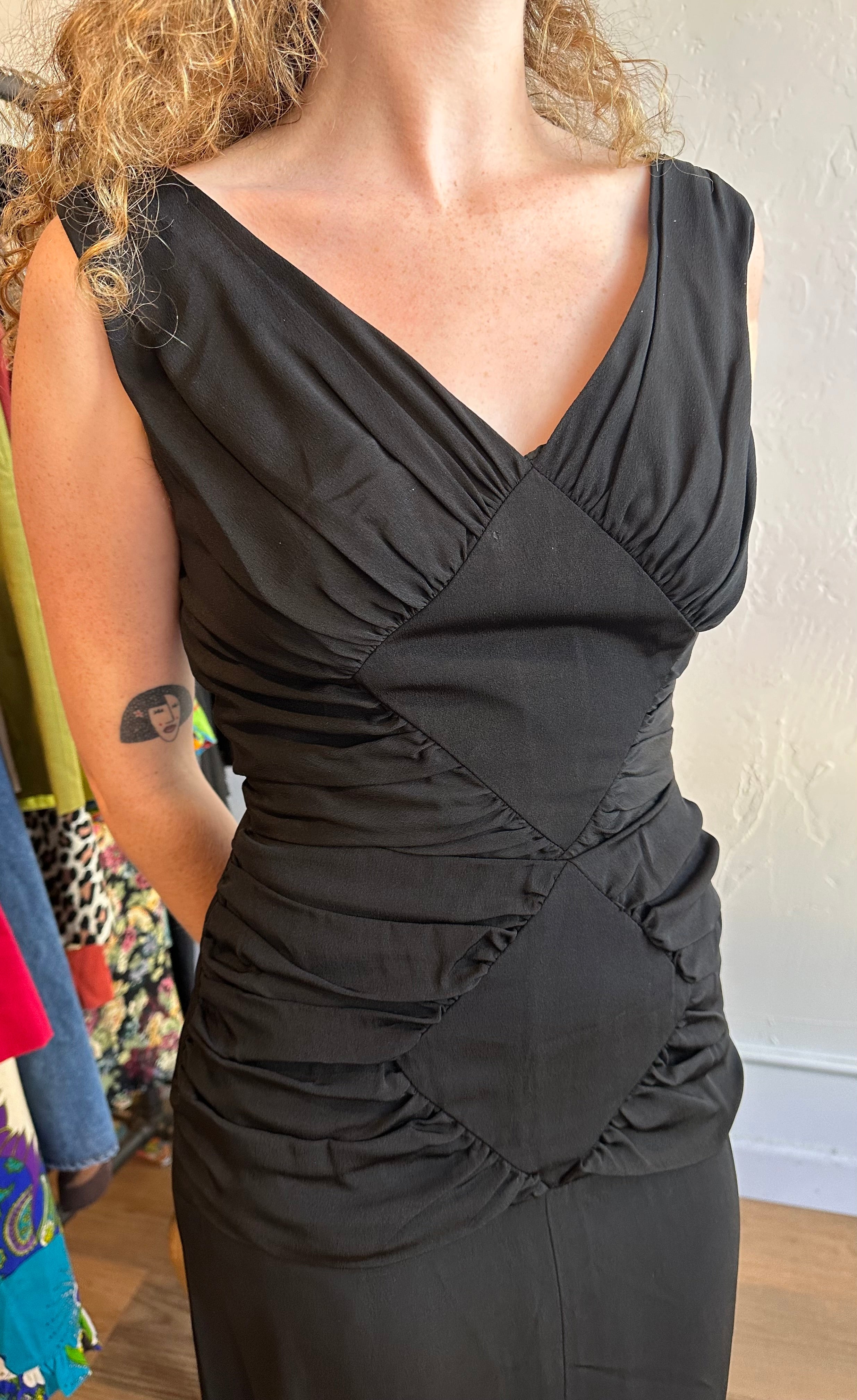 40s Fredericks of Hollywood black wiggle dress