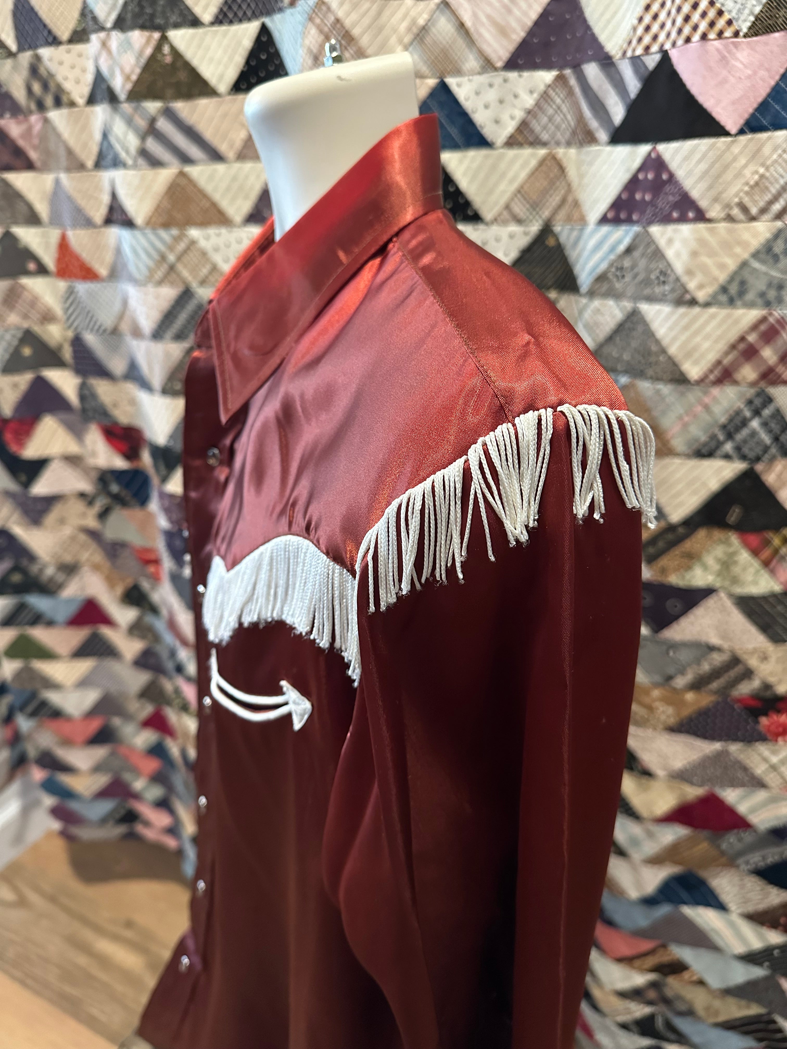 Miller satin & fringe pearl snap shirt