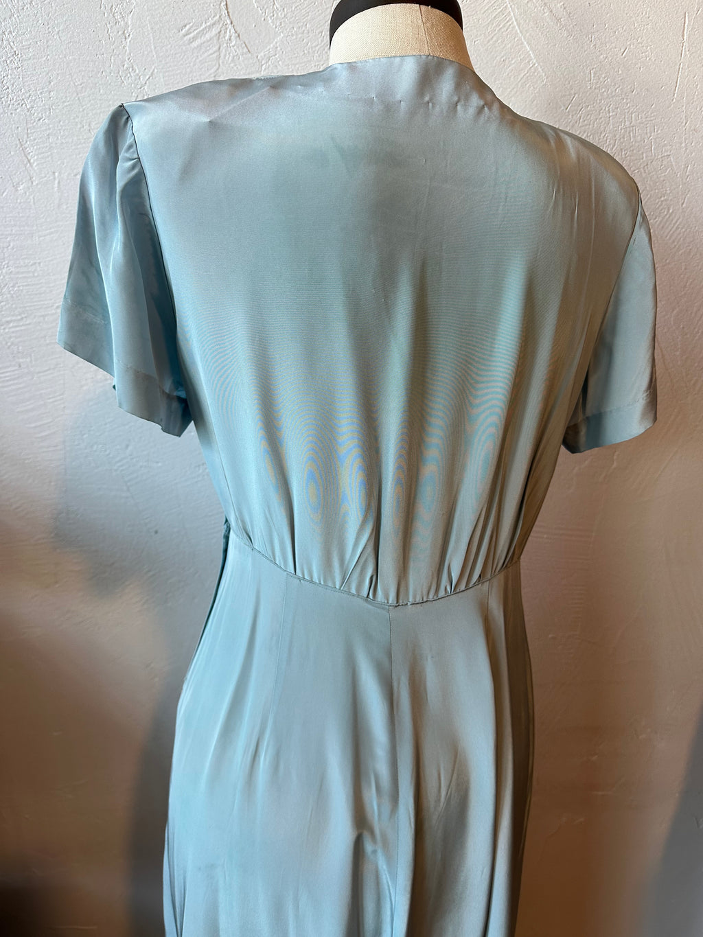 40s baby blue rayon gathered dress