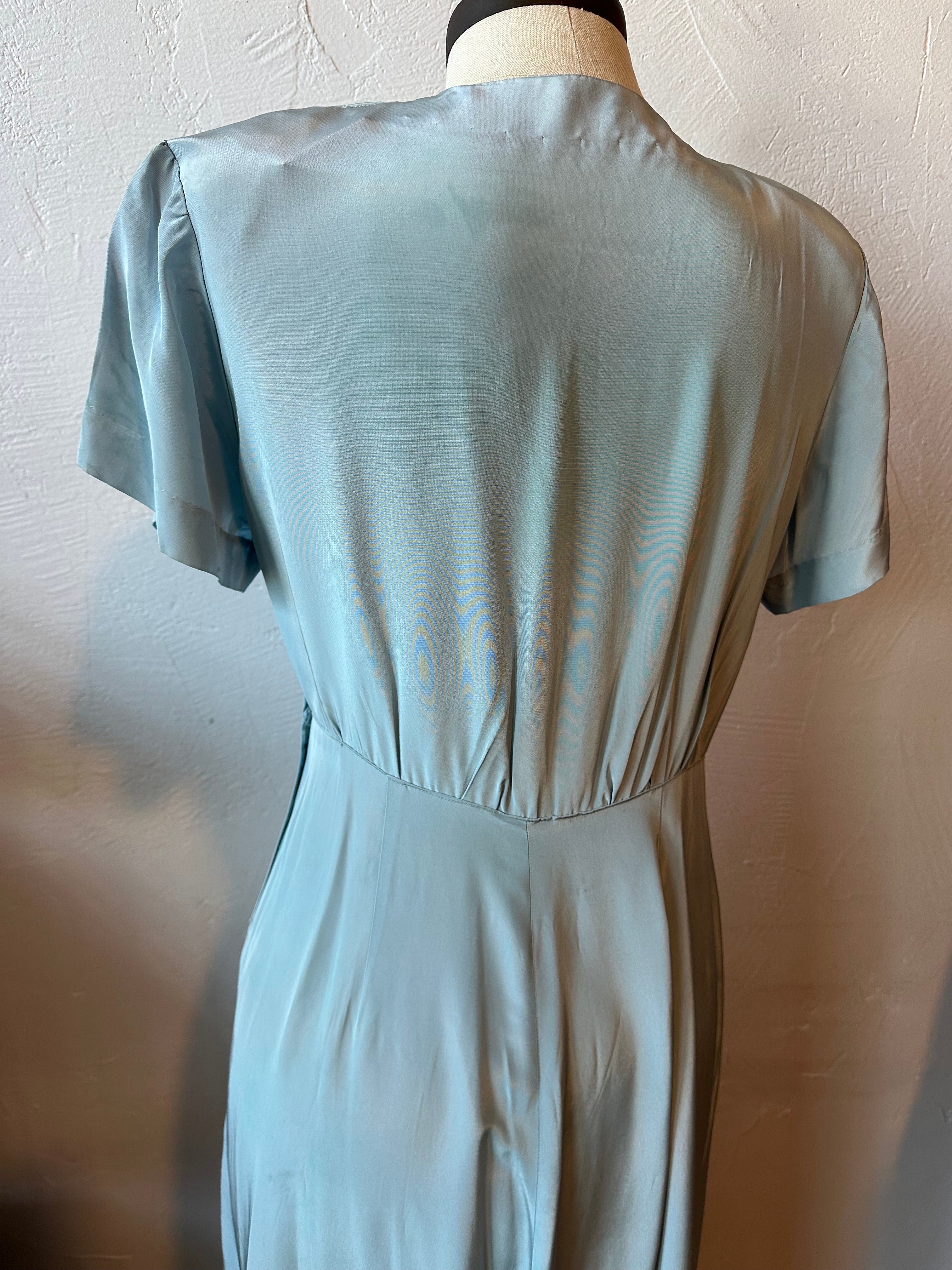 40s baby blue rayon gathered dress