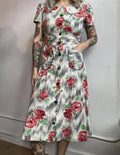 40s rose print button front dress