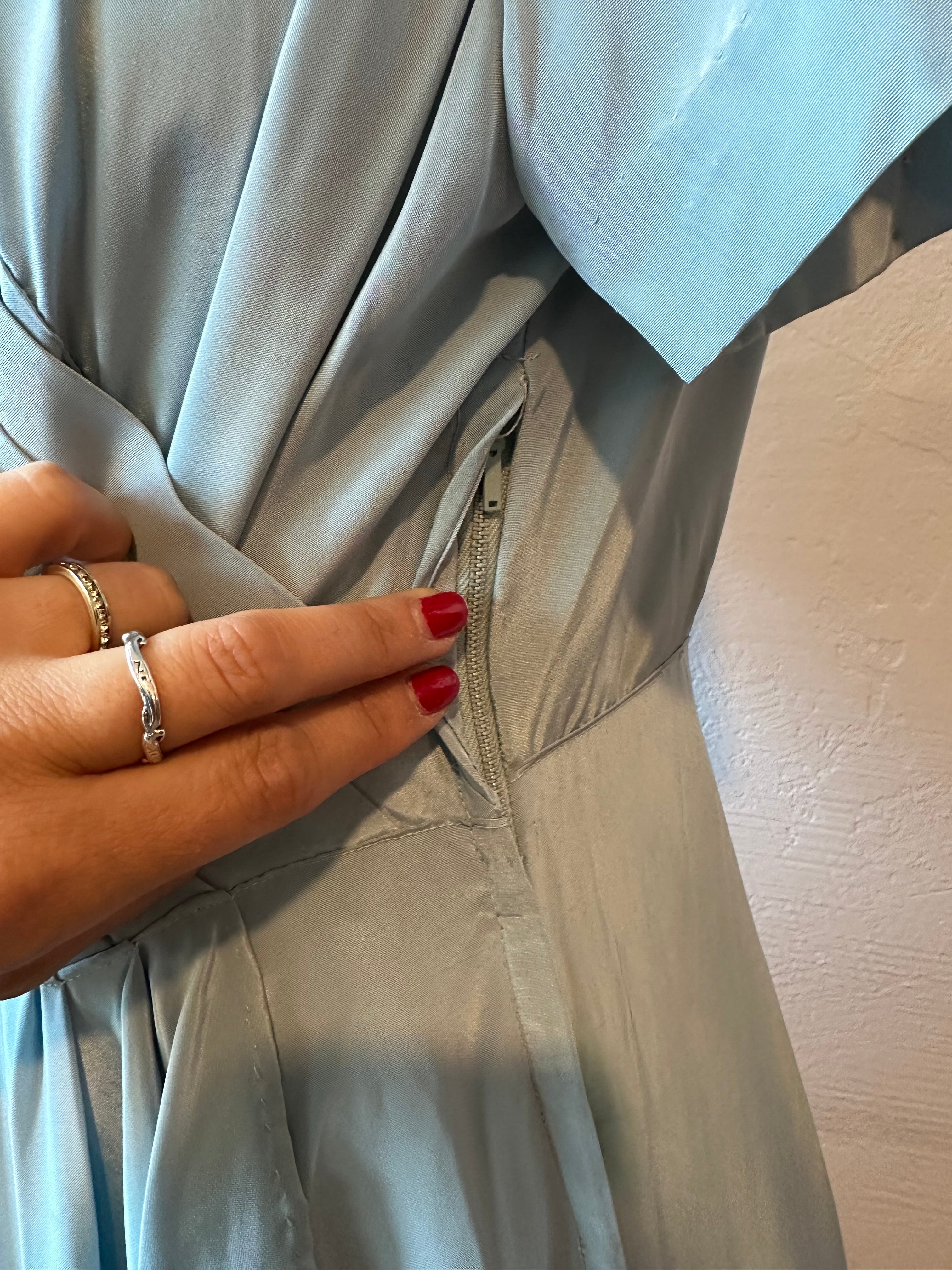 40s baby blue rayon gathered dress