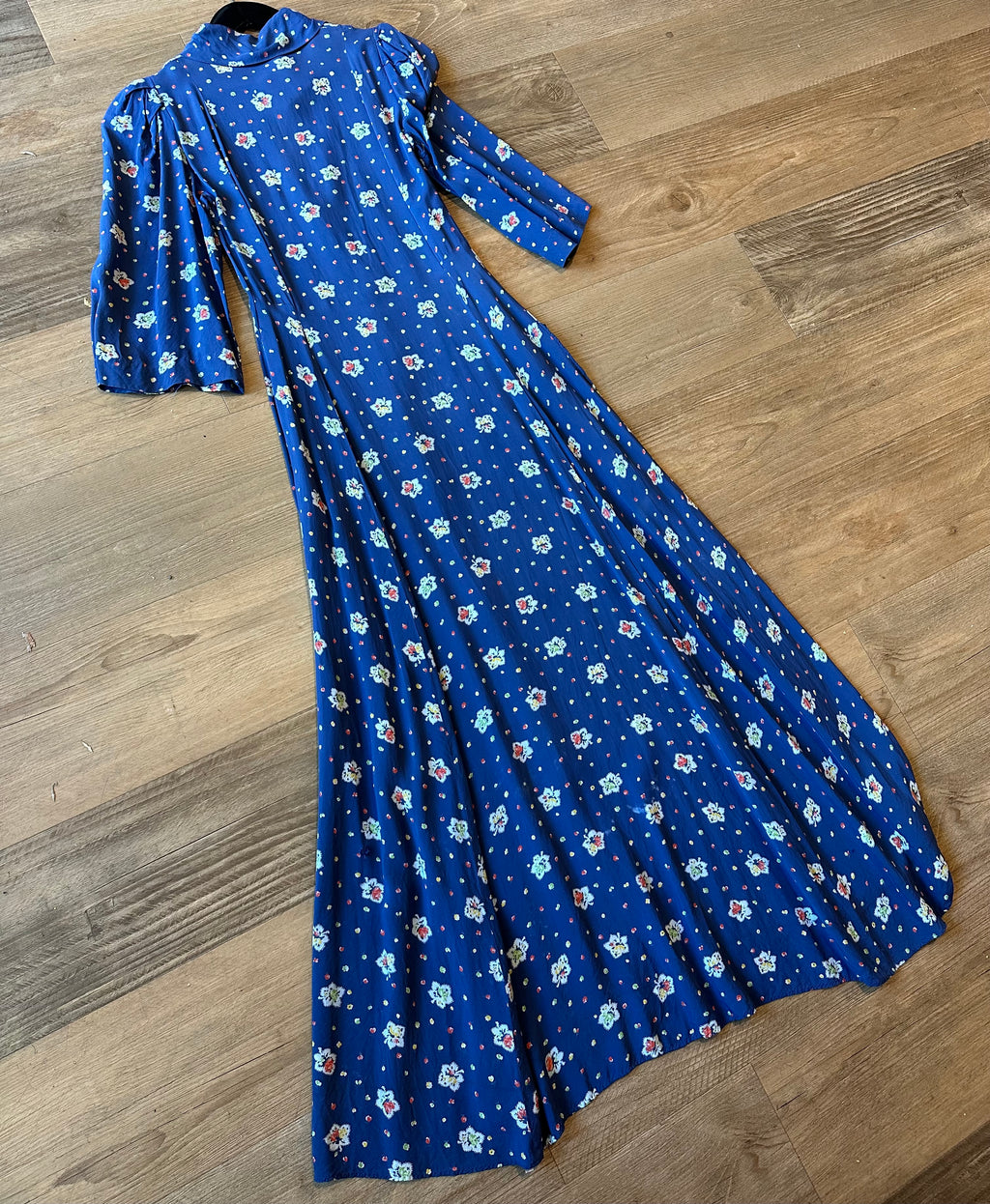 40s rayon blue floral zip up dress