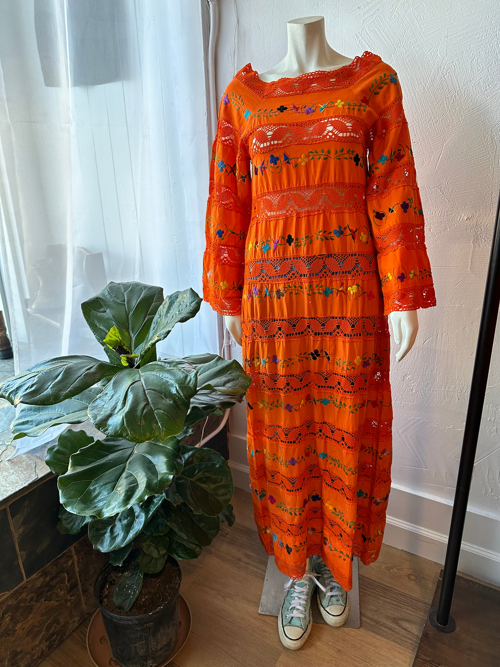Orange embroidered maxi dress