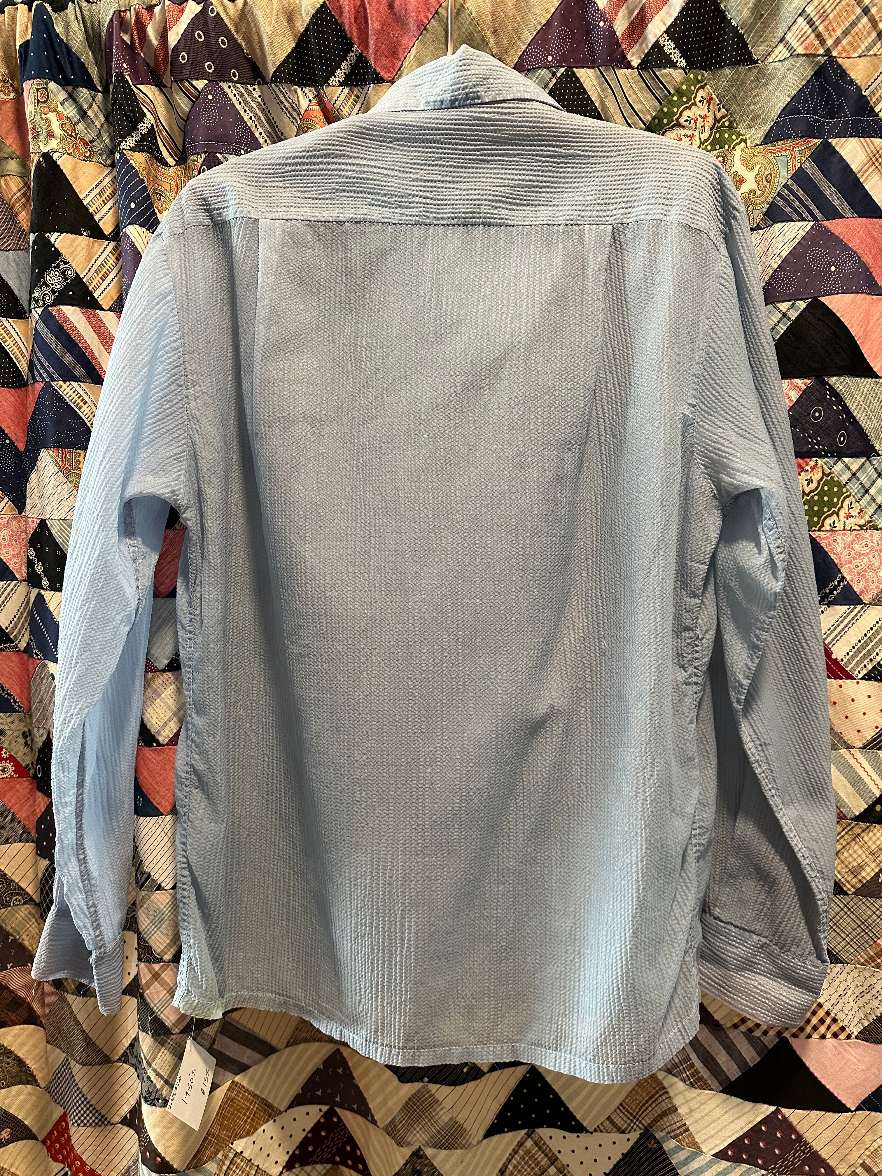 50s nylon blue sheer men’s shirt