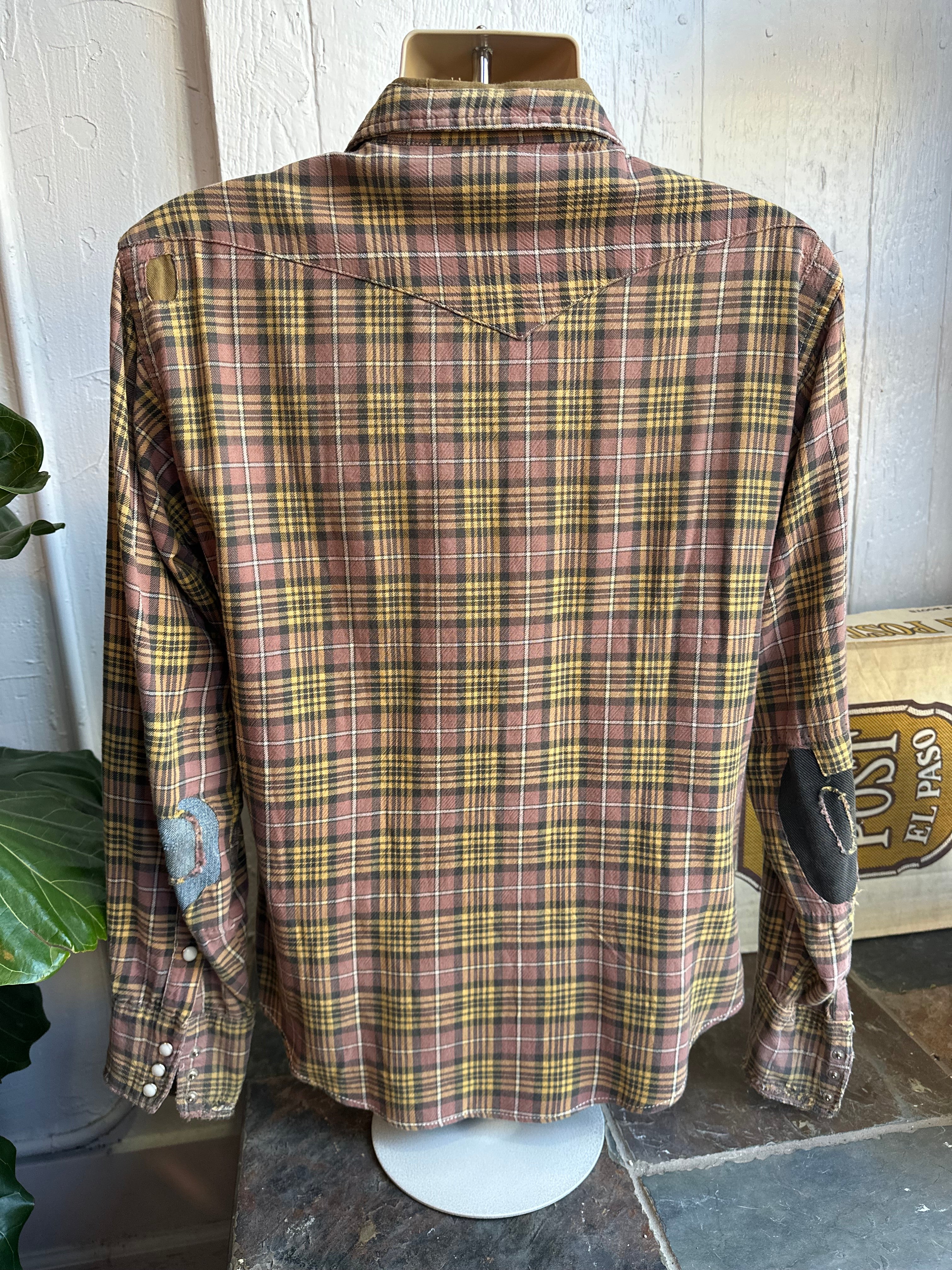 60s Wrangler brown plaid snap shirt