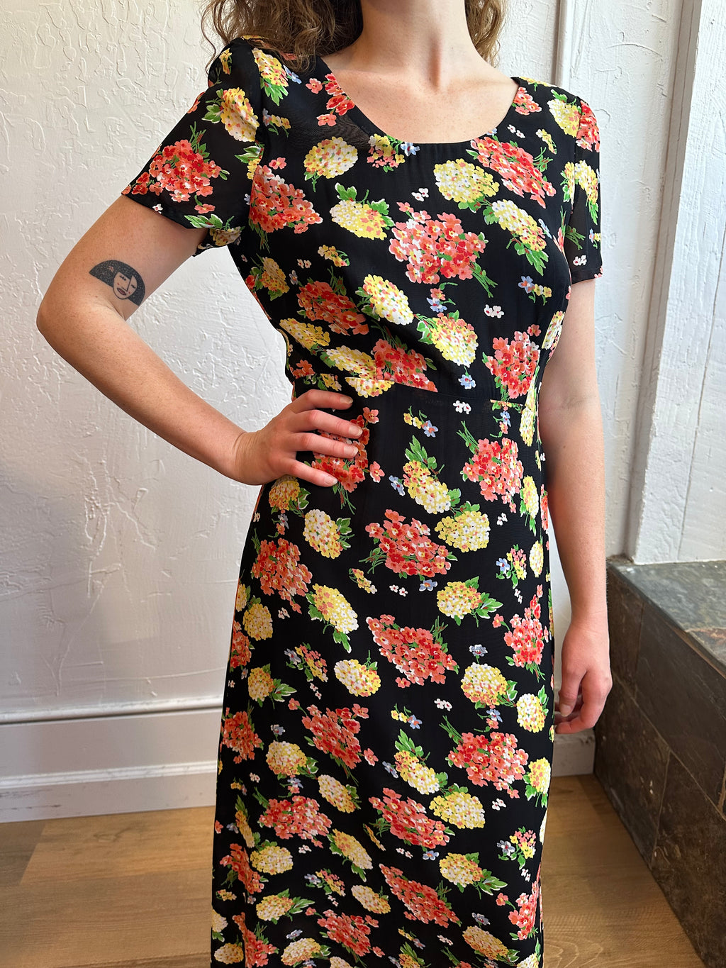 Laura Ashley Black Floral Maxi Dress Dead stock