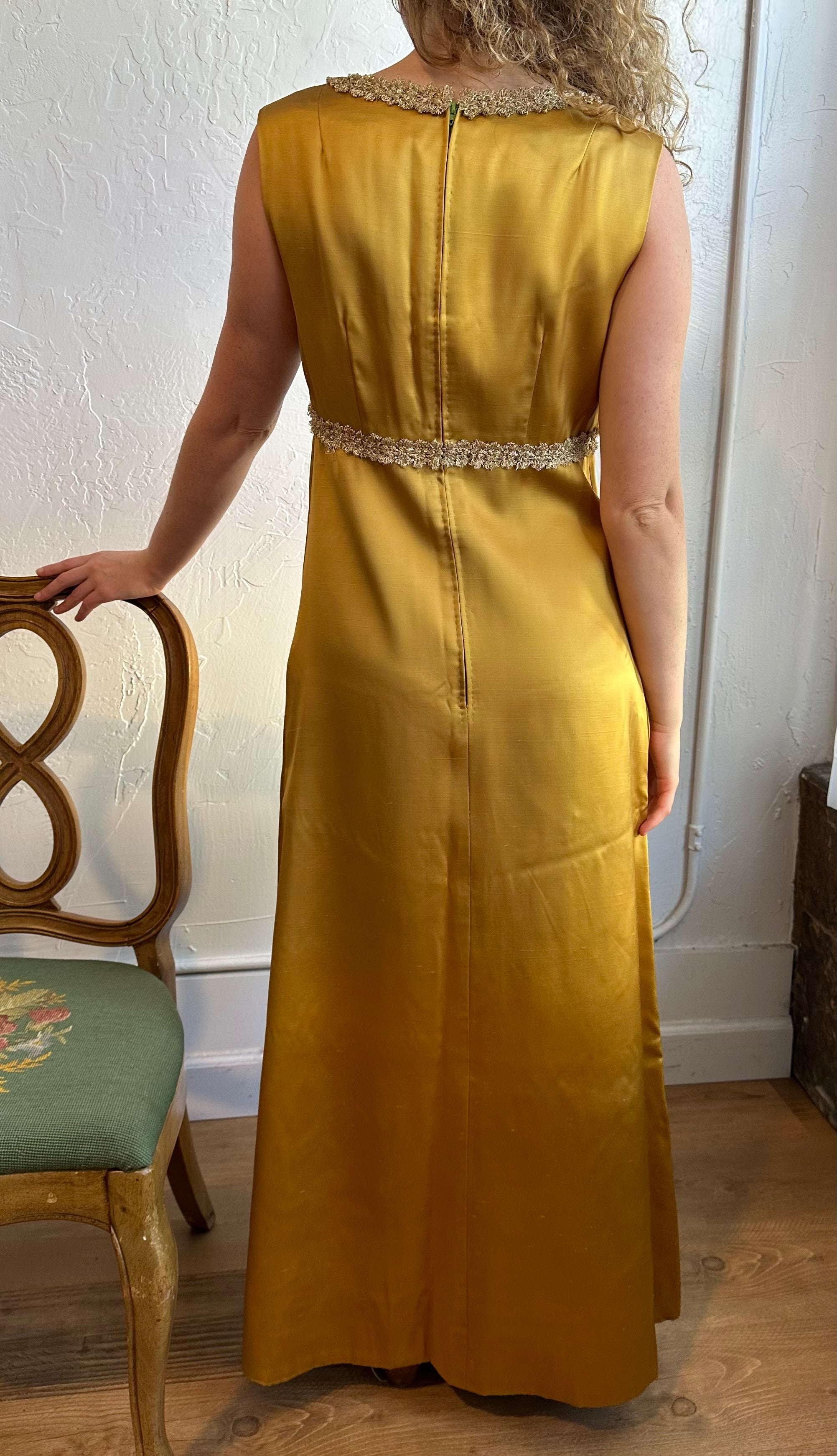 60s/70s Gold satin maxi dress