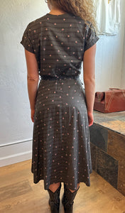 40s gray rose cotton button front dress