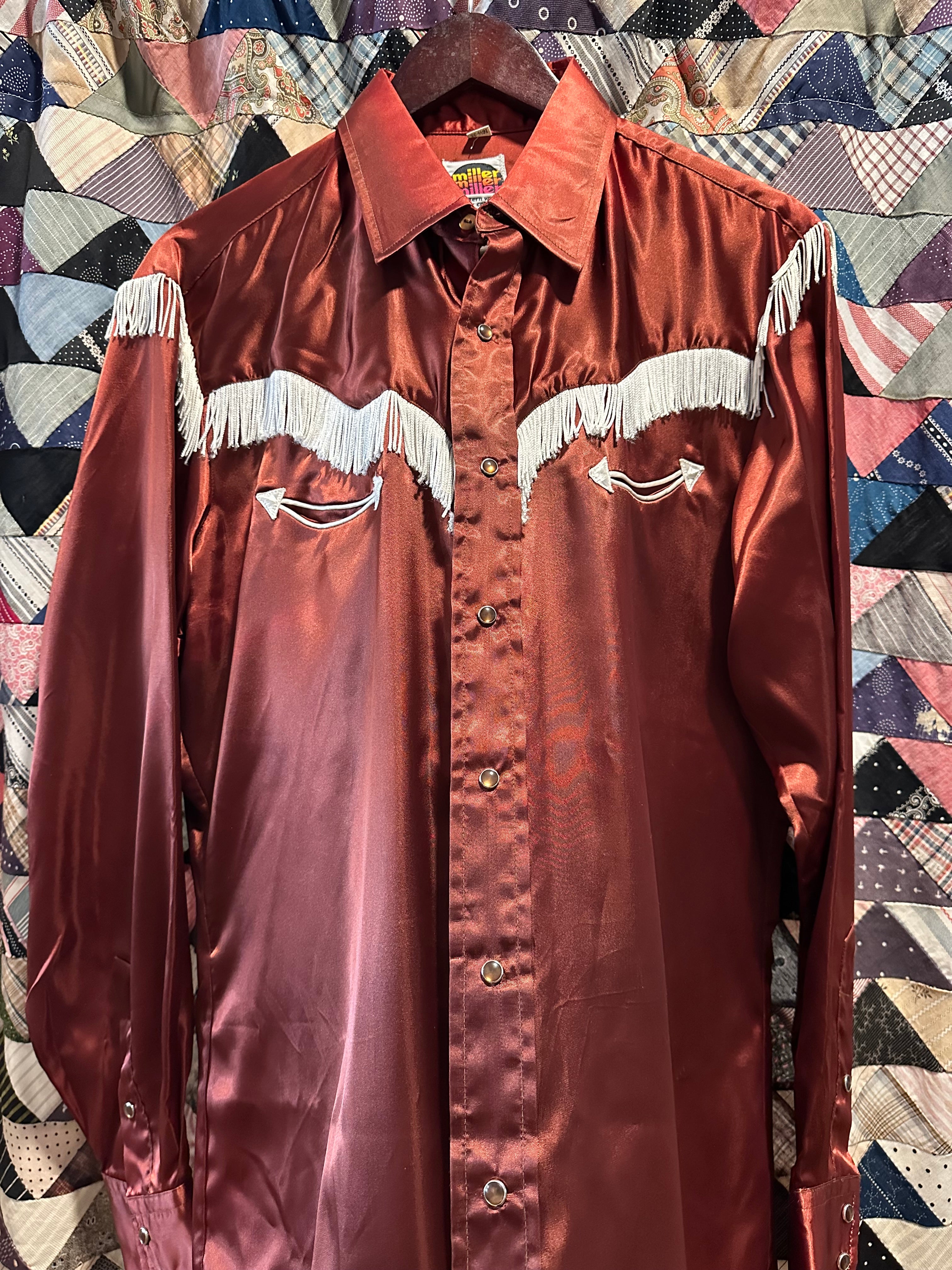 Miller satin & fringe pearl snap shirt