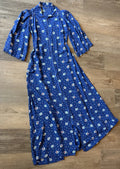 40s rayon blue floral zip up dress