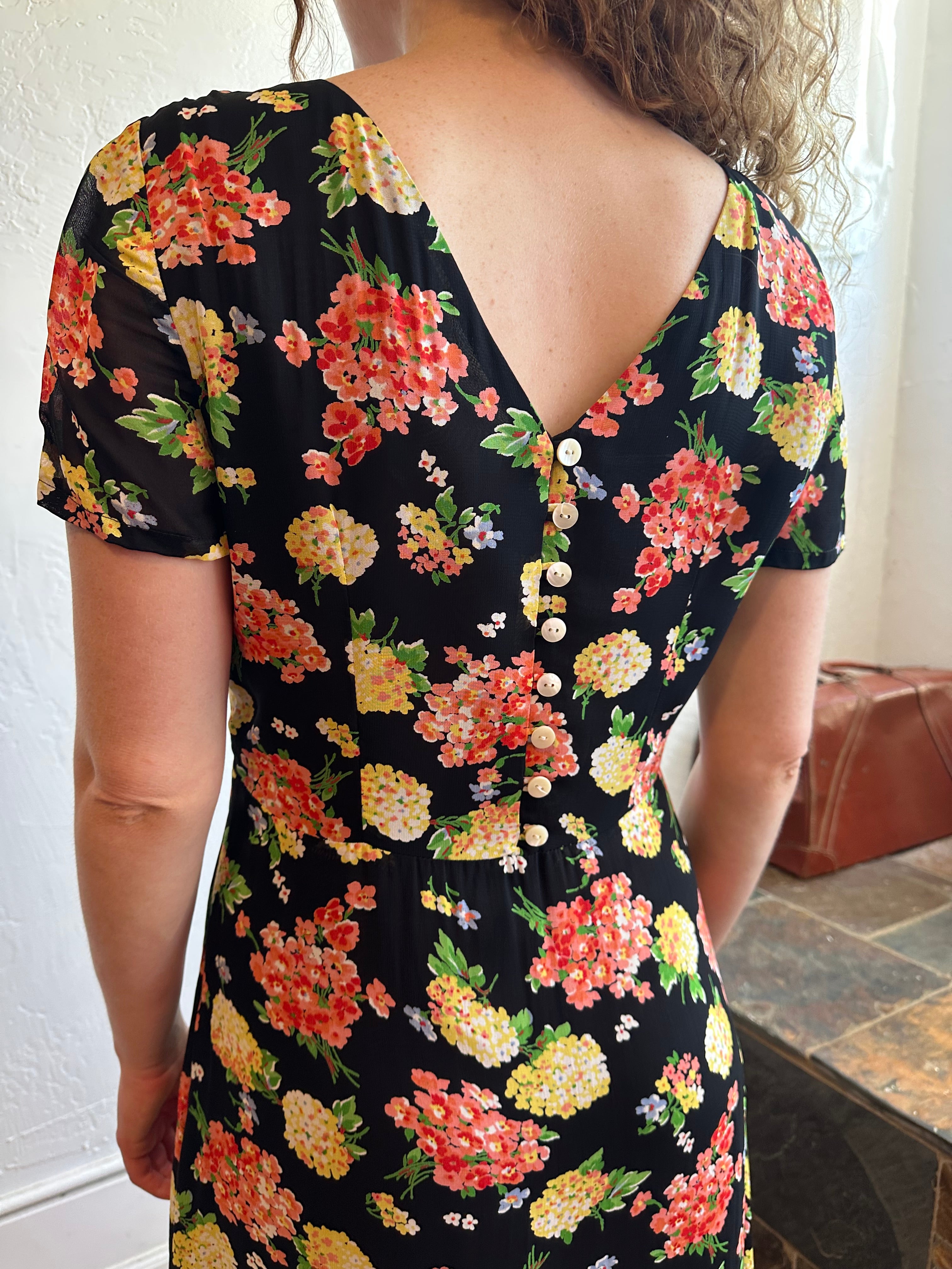 Laura Ashley Black Floral Maxi Dress Dead stock
