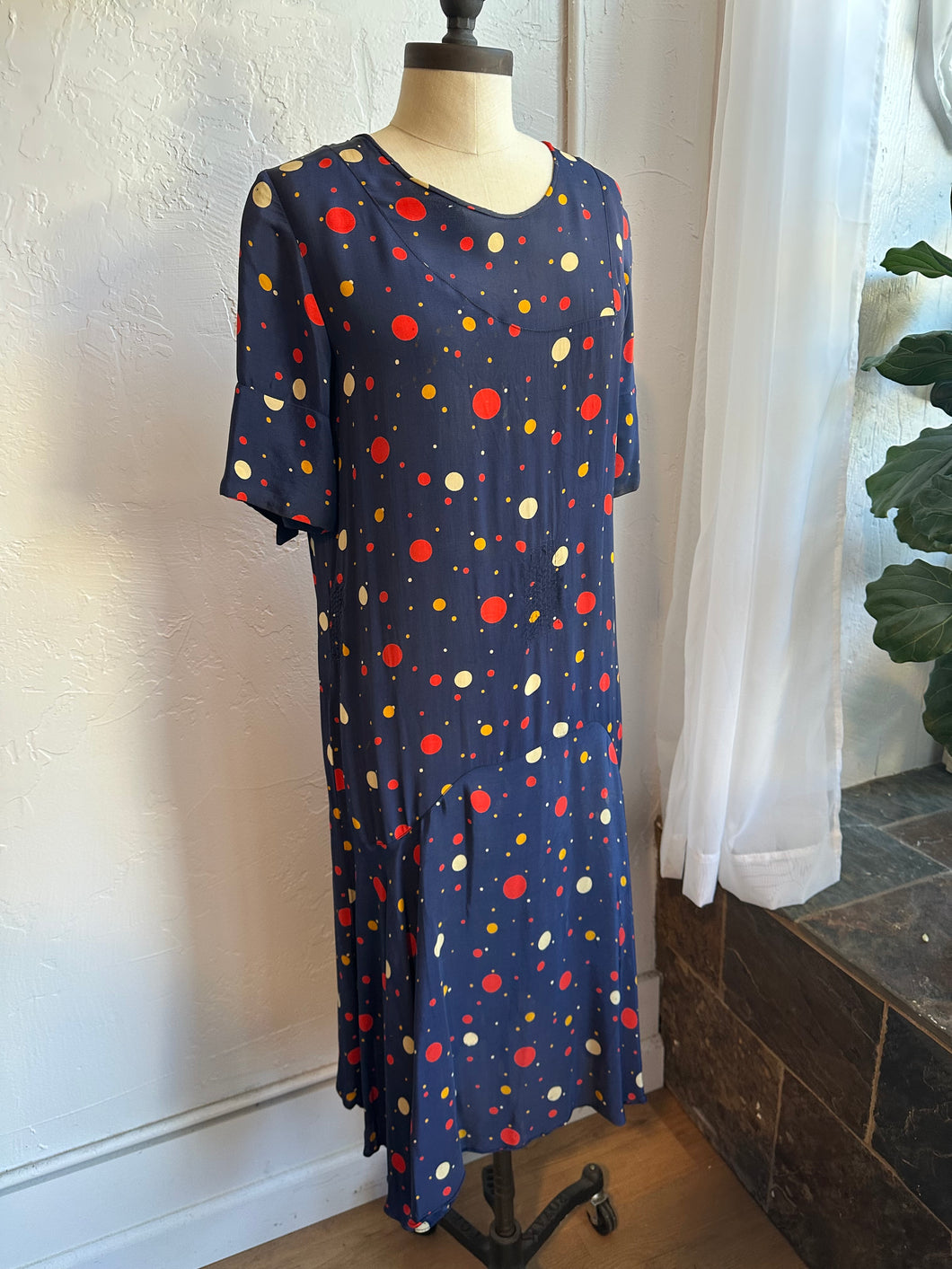 30s navy polka dot dress