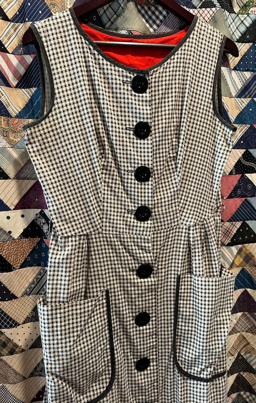 Loralyn B&W gingham button front dress