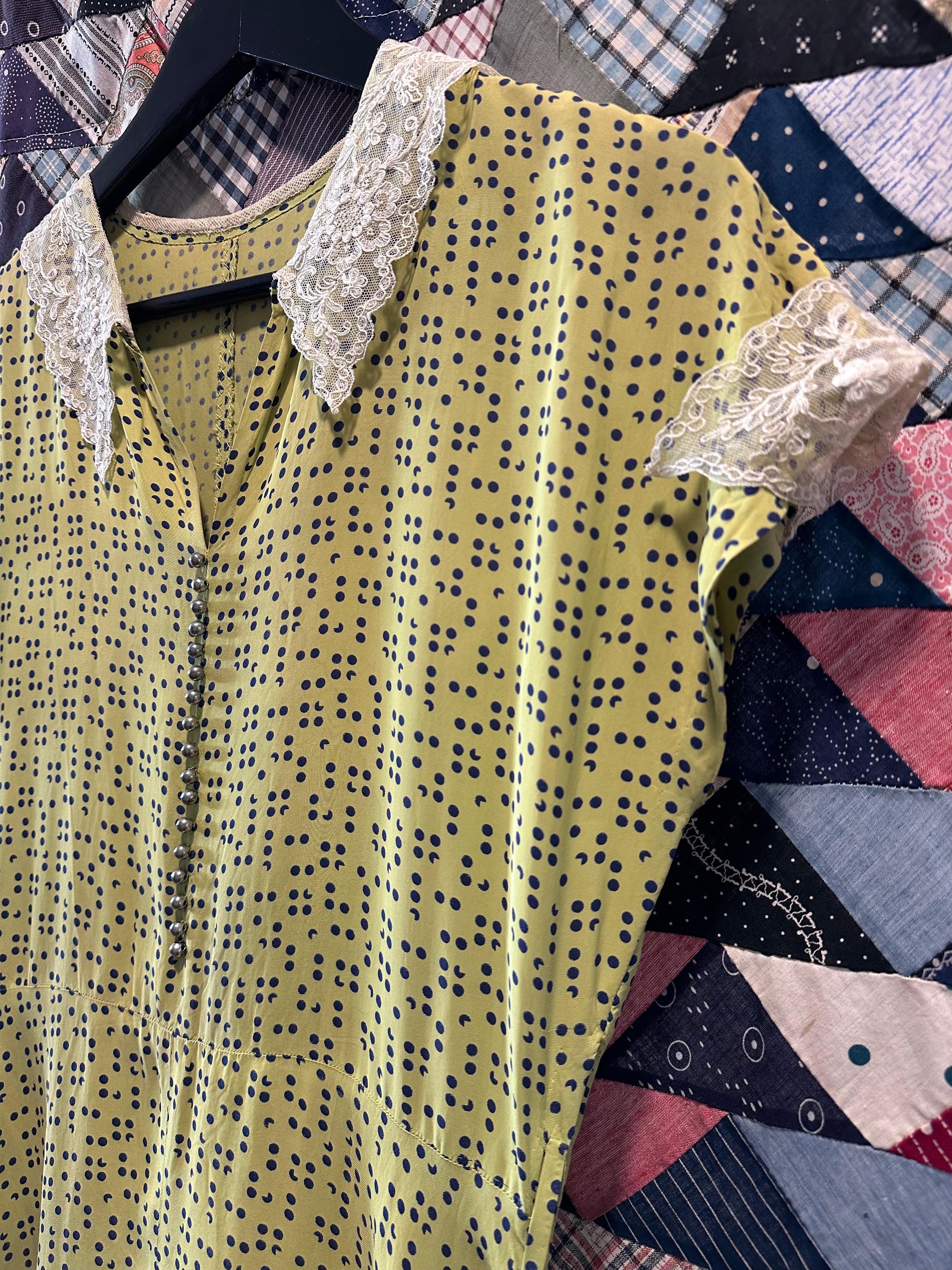 30s/40s lime green dot rayon dress