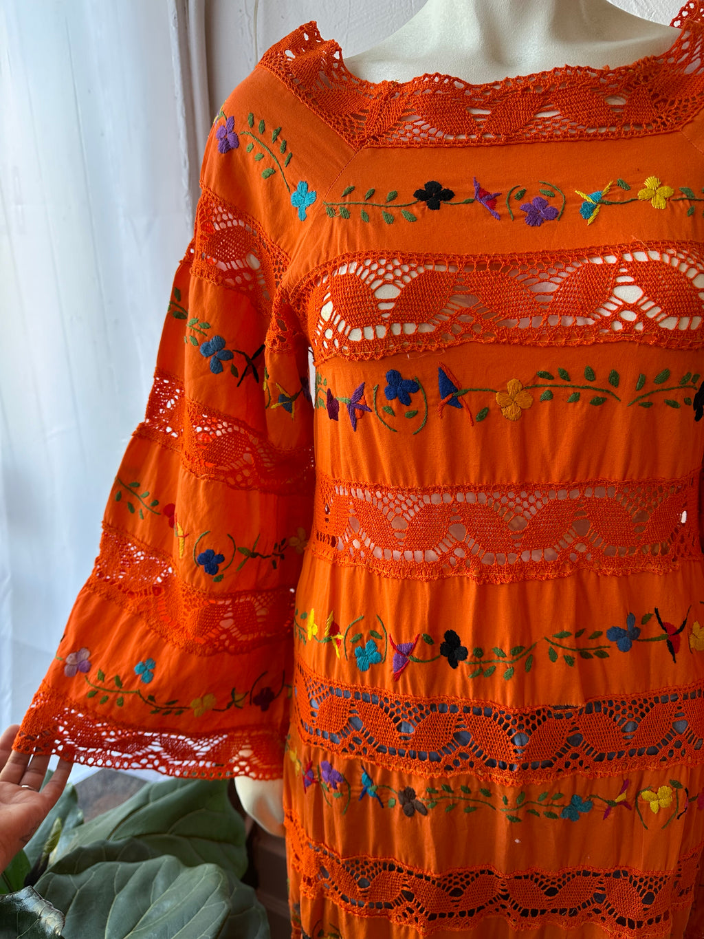 Orange embroidered maxi dress