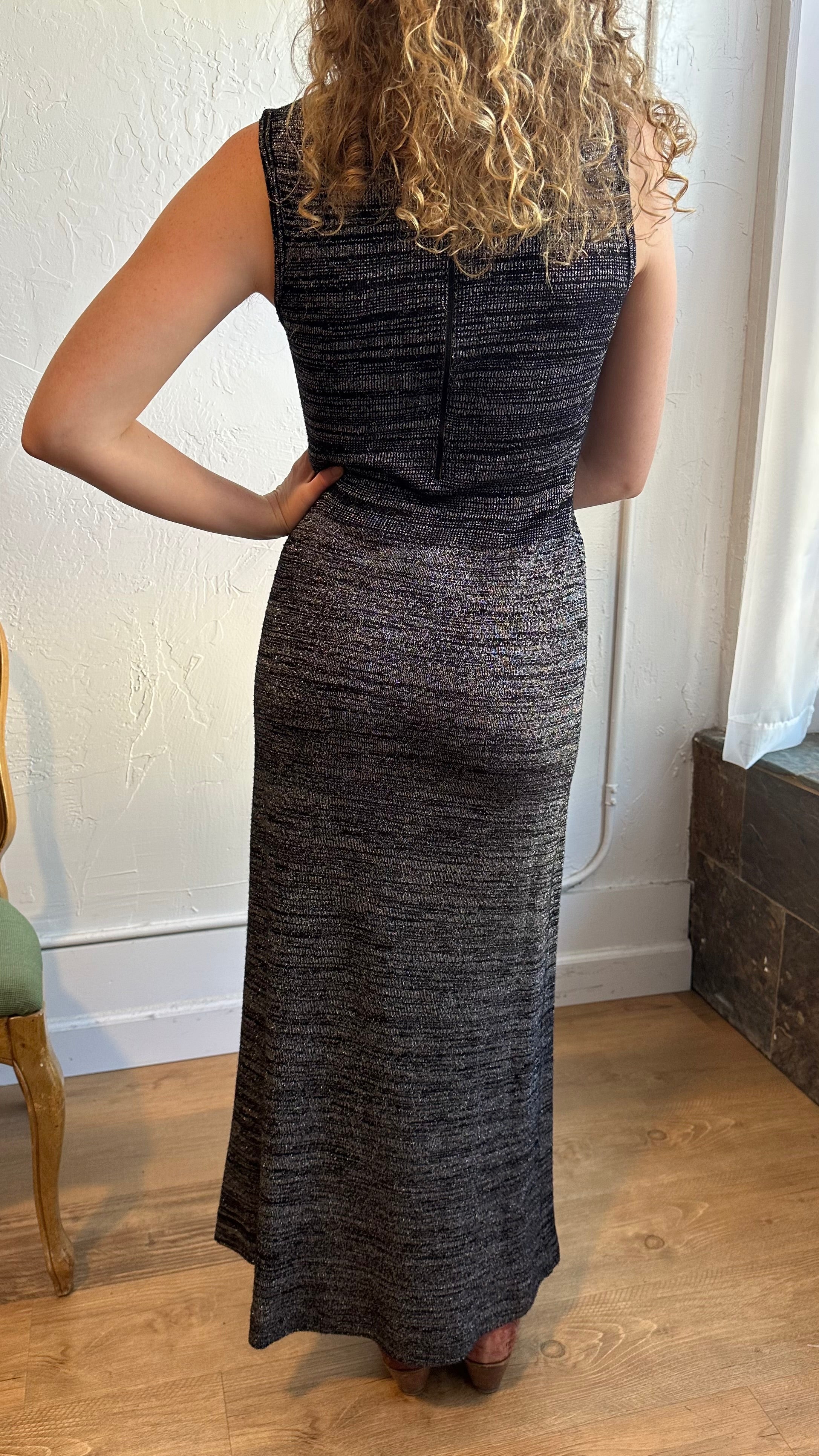 70s metallic maxi dress