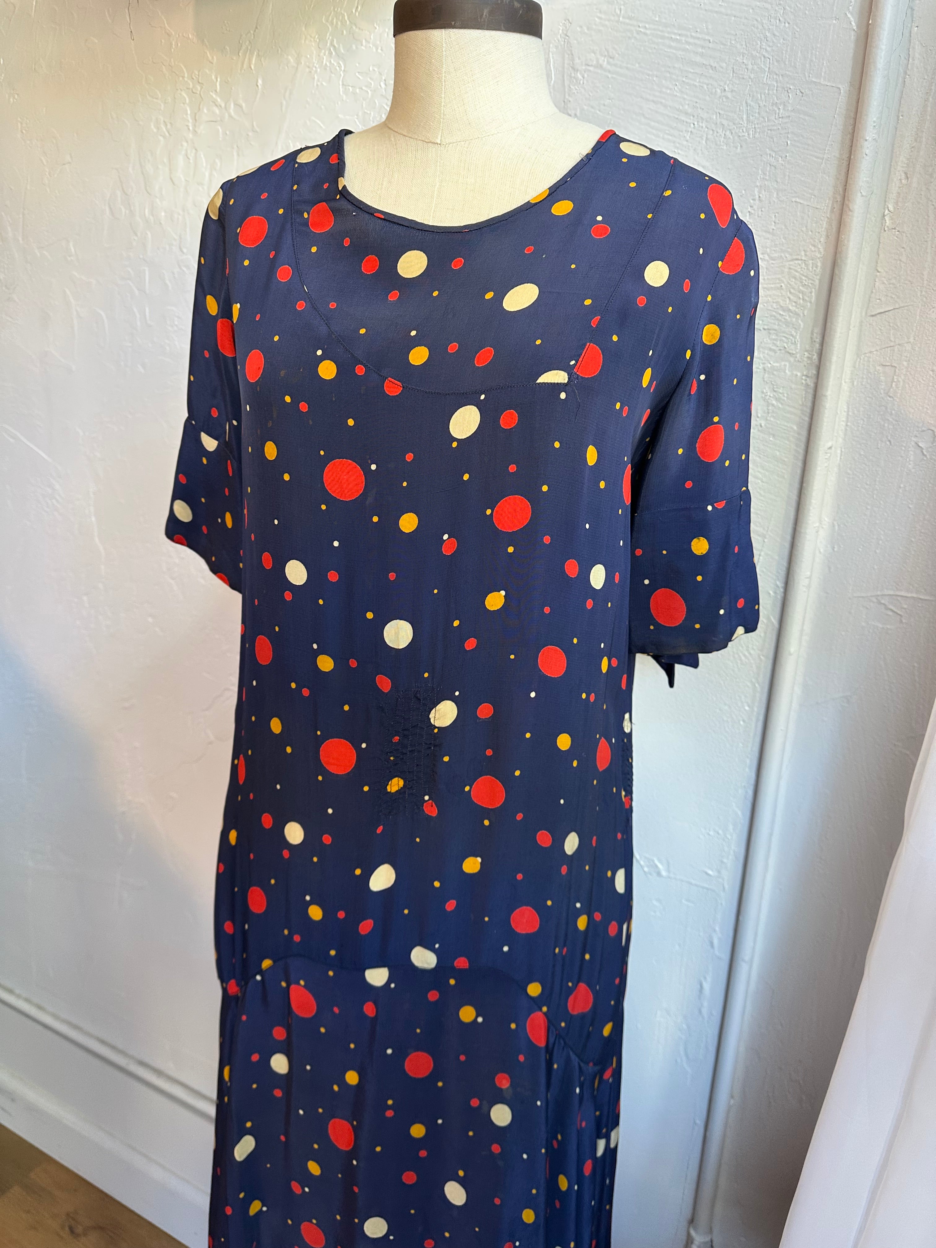 30s navy polka dot dress