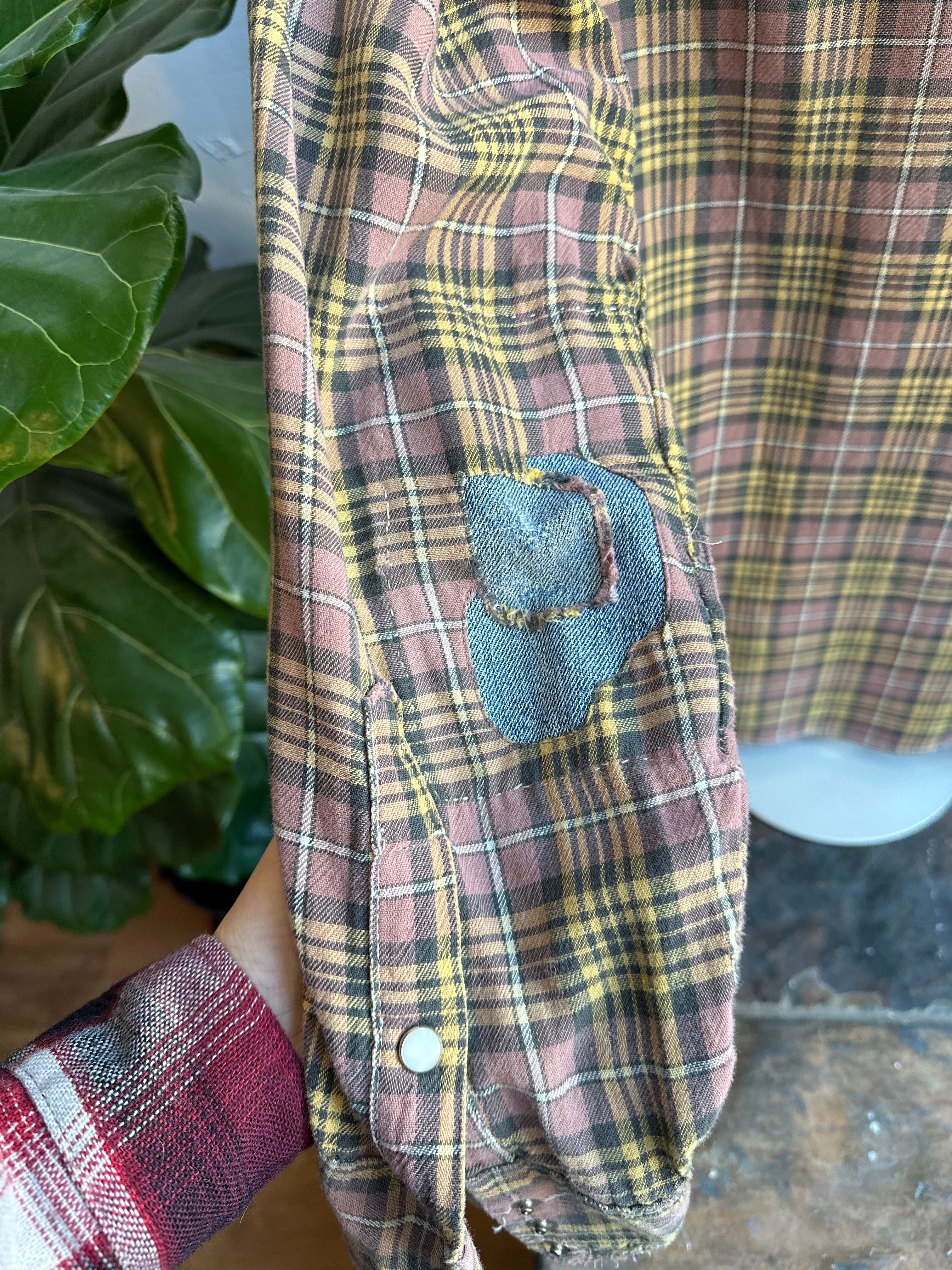 60s Wrangler brown plaid snap shirt