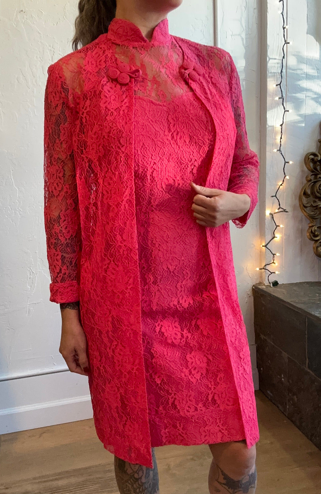 Lilli Diamond California 50s pink lace dress & jacket set