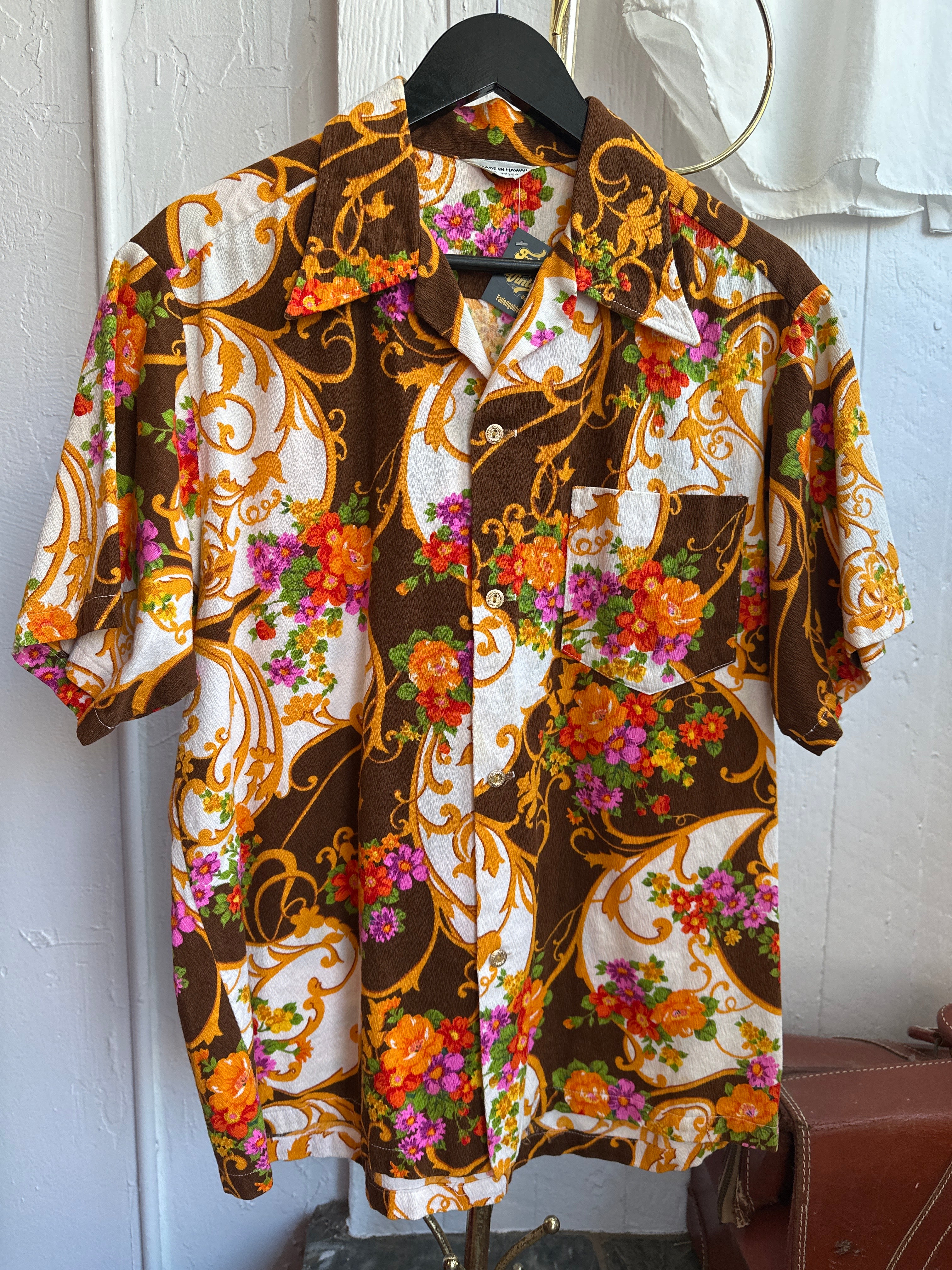 60s/70s barkcloth button up shirt